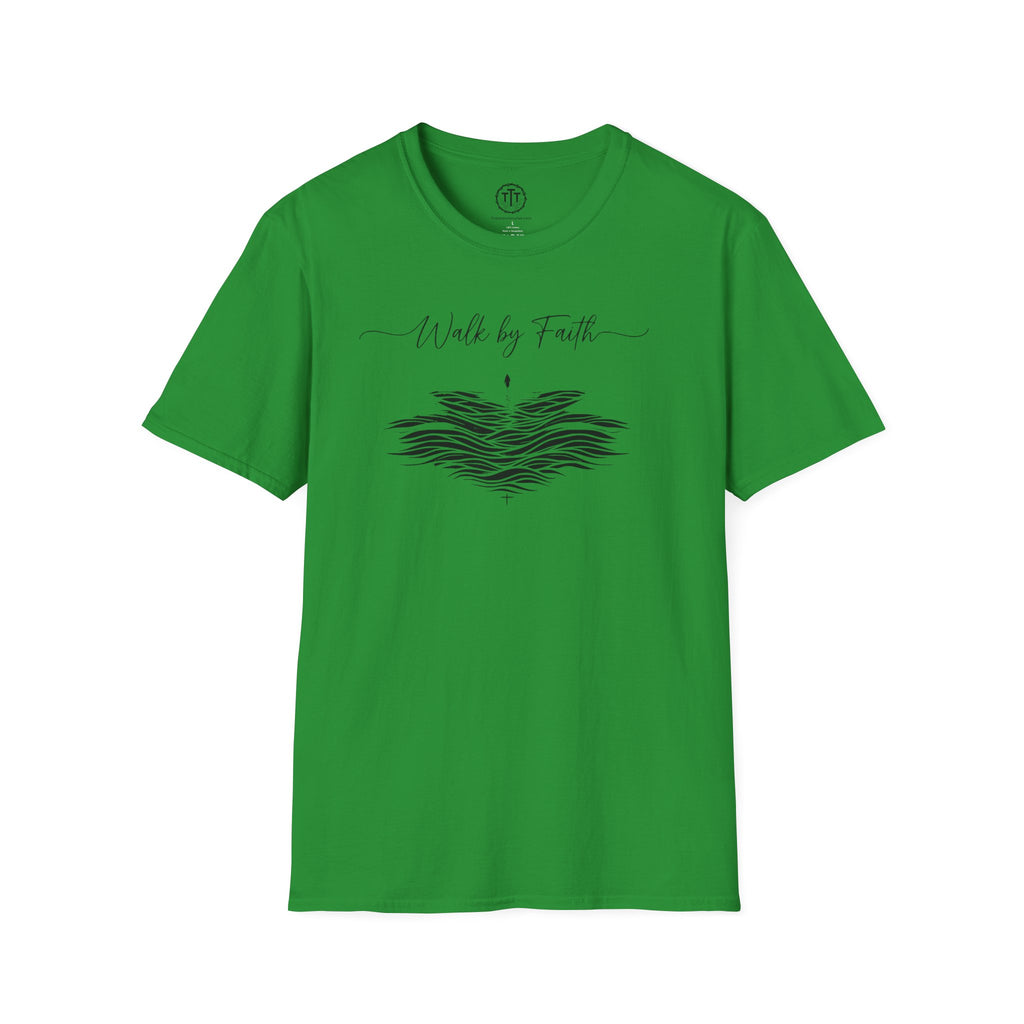 Walk by Faith – Minimalist Waves & Cross Christian Tee