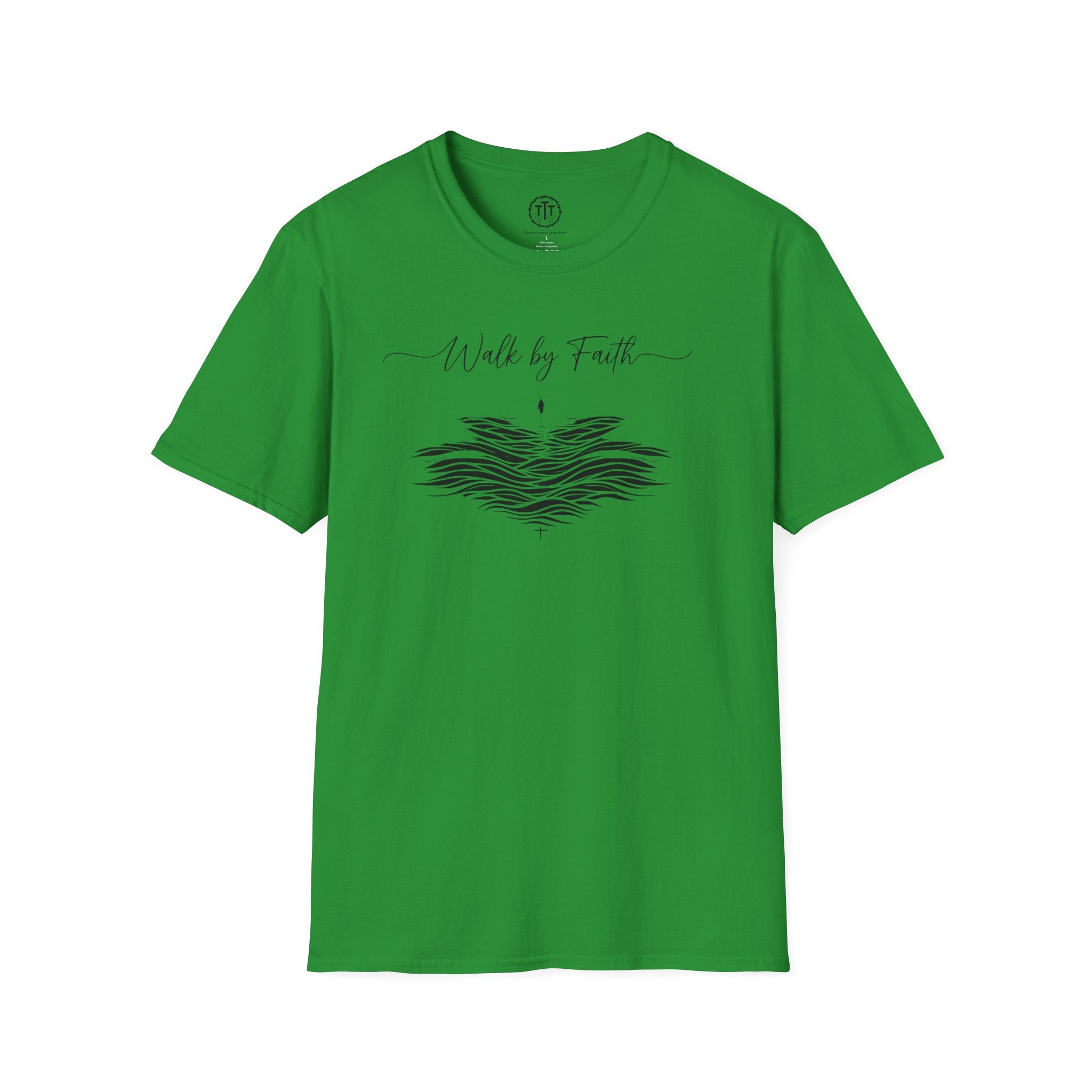 Walk by Faith – Minimalist Waves & Cross Christian Tee
