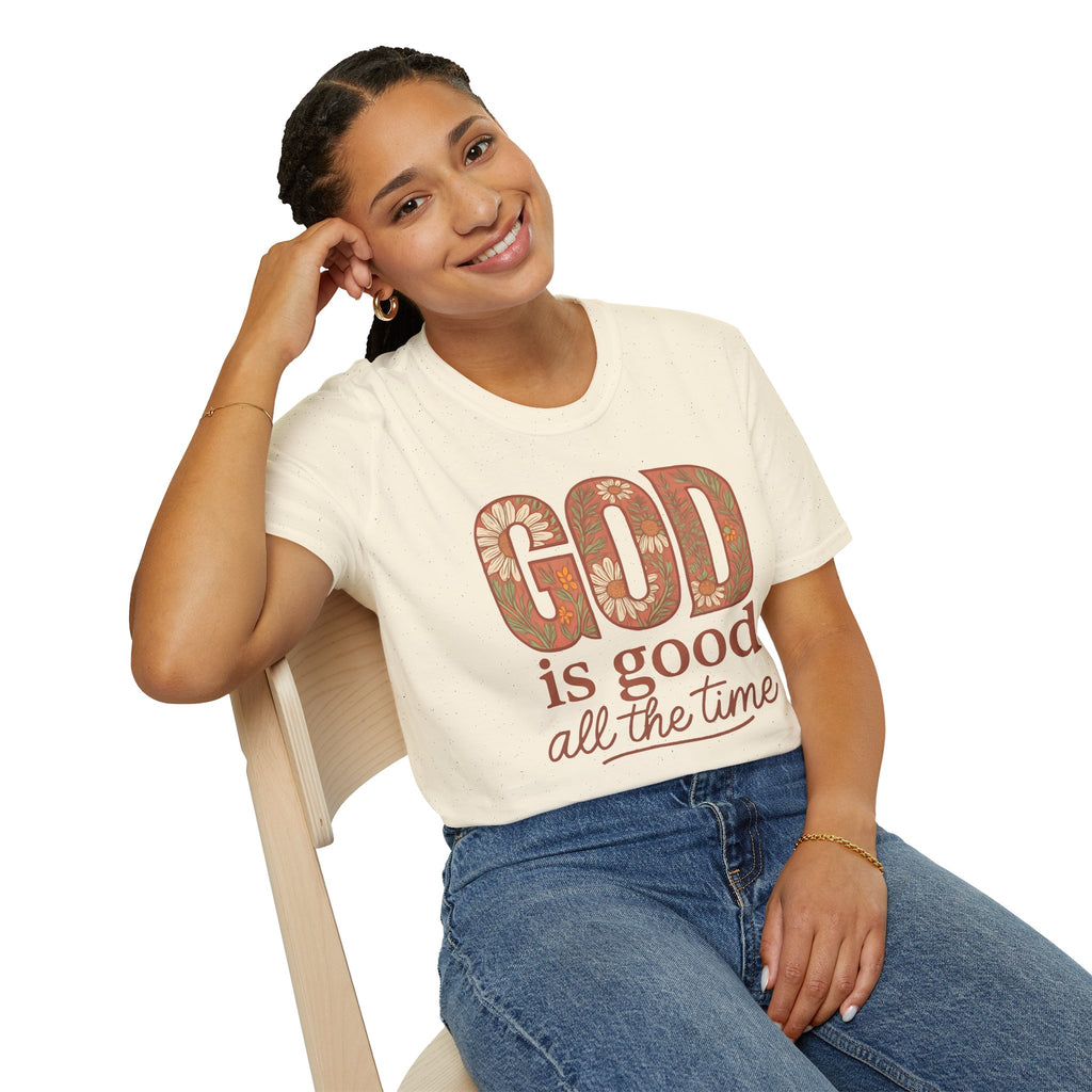 God Is Good All the Time – Floral Christian T-Shirt