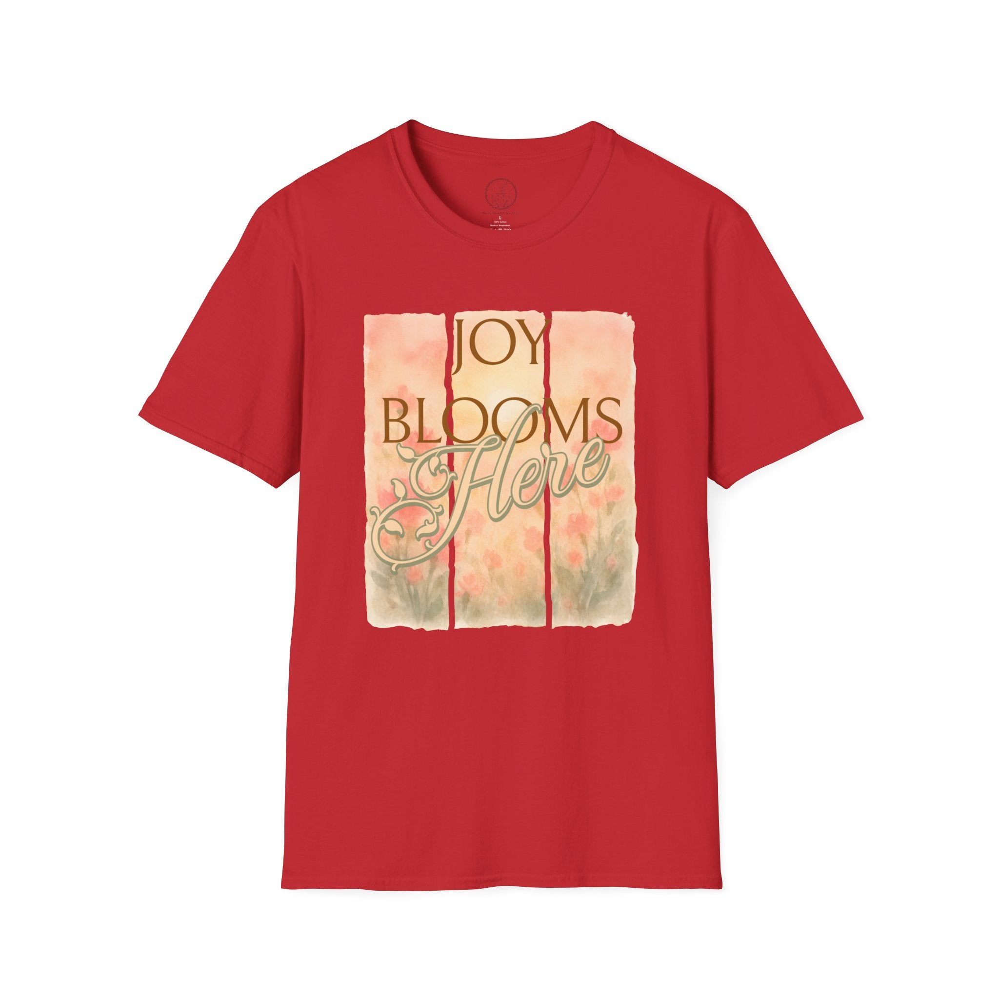 Joy Blooms Here – Christian Floral Encouragement Tee