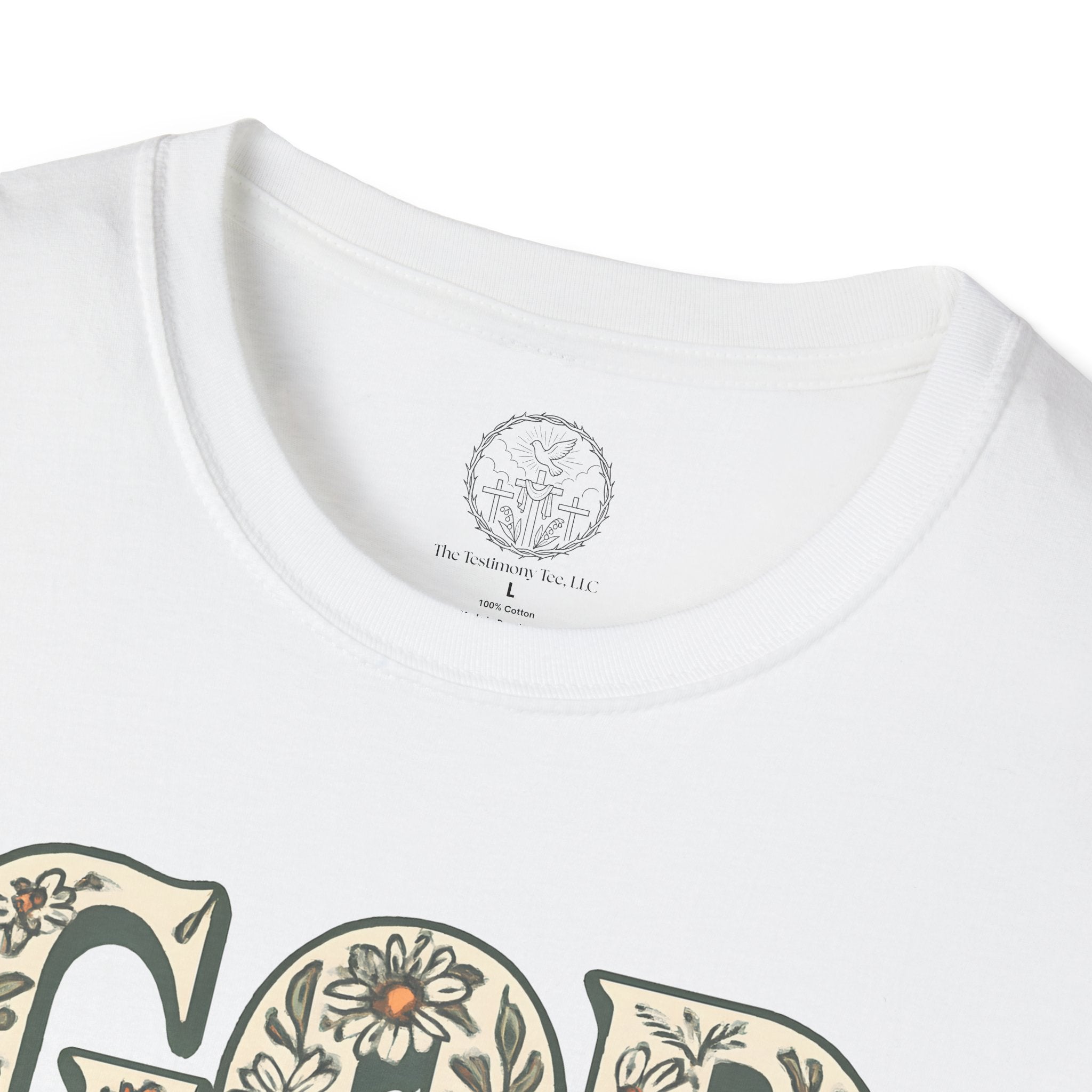 God Is Good All the Time – Christian Floral Typography Tee