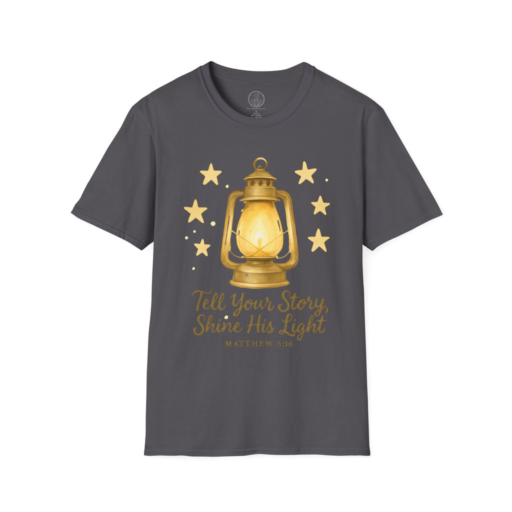 Tell Your Story, Shine His Light – Matthew 5:16 Christian T-Shirt