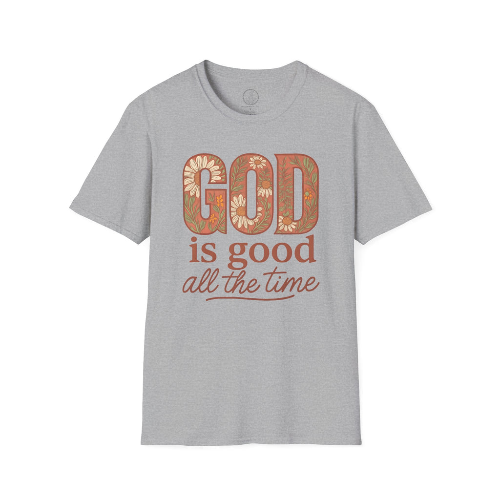 God Is Good All the Time – Floral Christian T-Shirt