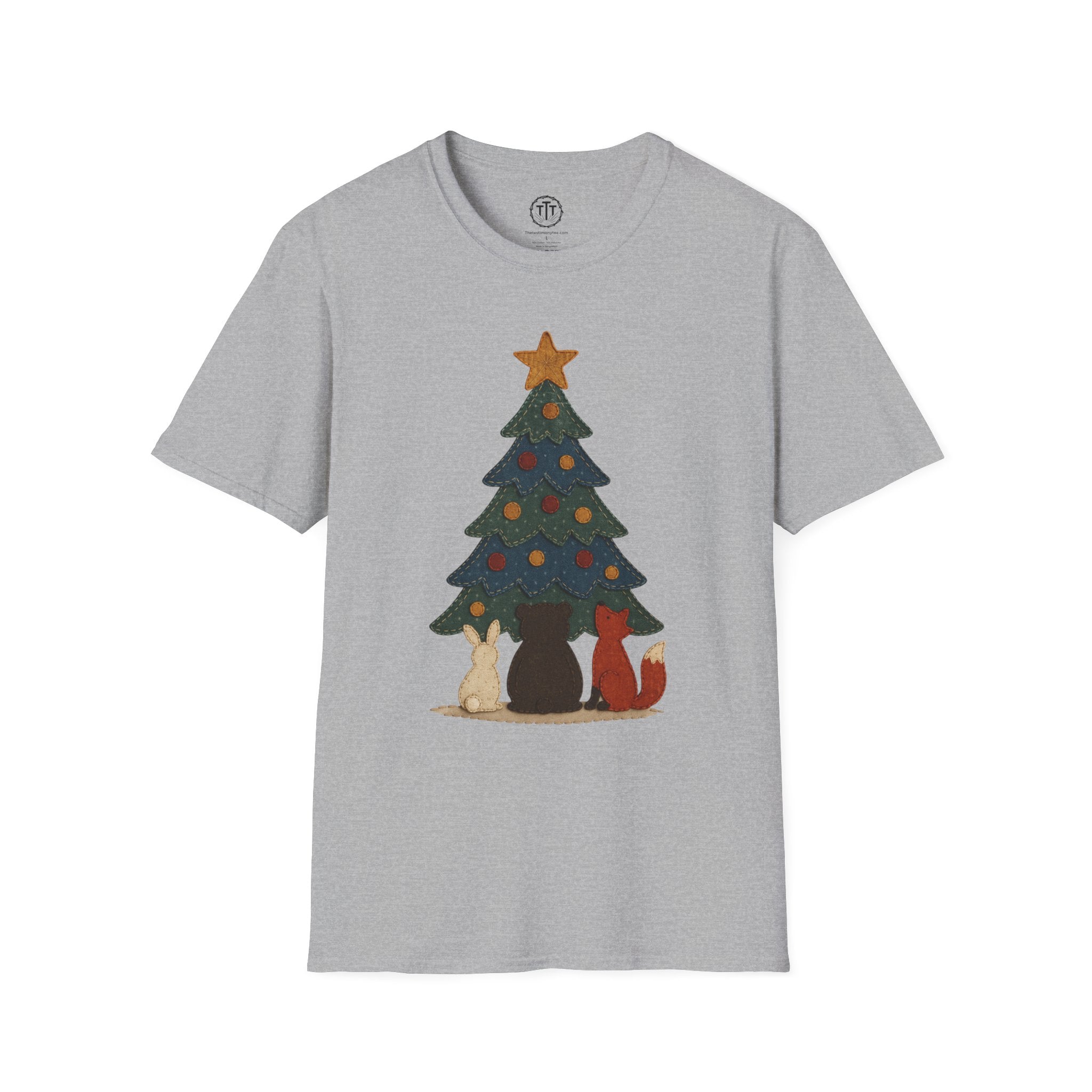 Patchwork Print Forest Animals Gazing at Tree Topper