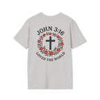 John 3:16 (Front/Back) Floral Wreath T-Shirt