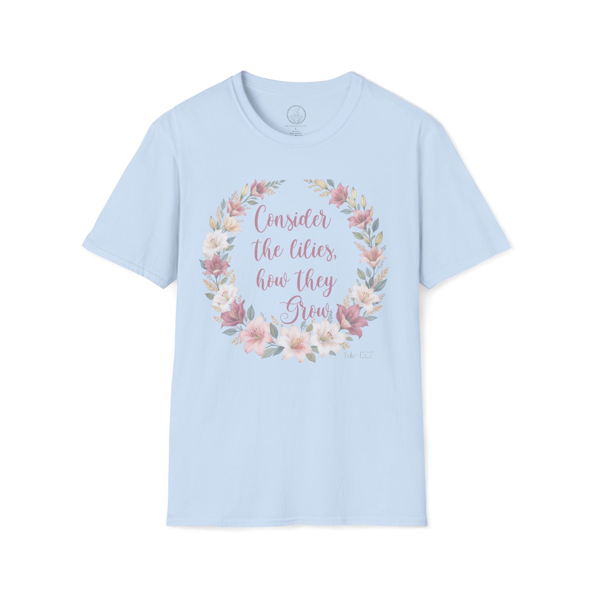Consider the Lilies Floral T‑Shirt — Inspirational Scripture Flower Wreath Tee
