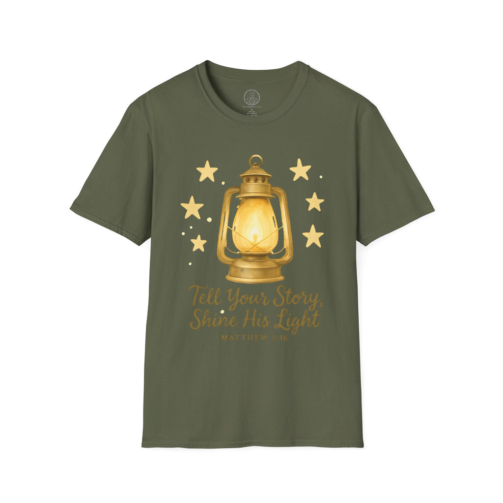 Tell Your Story, Shine His Light – Matthew 5:16 Christian T-Shirt