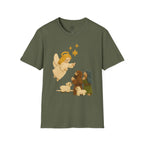 Faux Yarn Printed Image of Shepherds in Field at Night