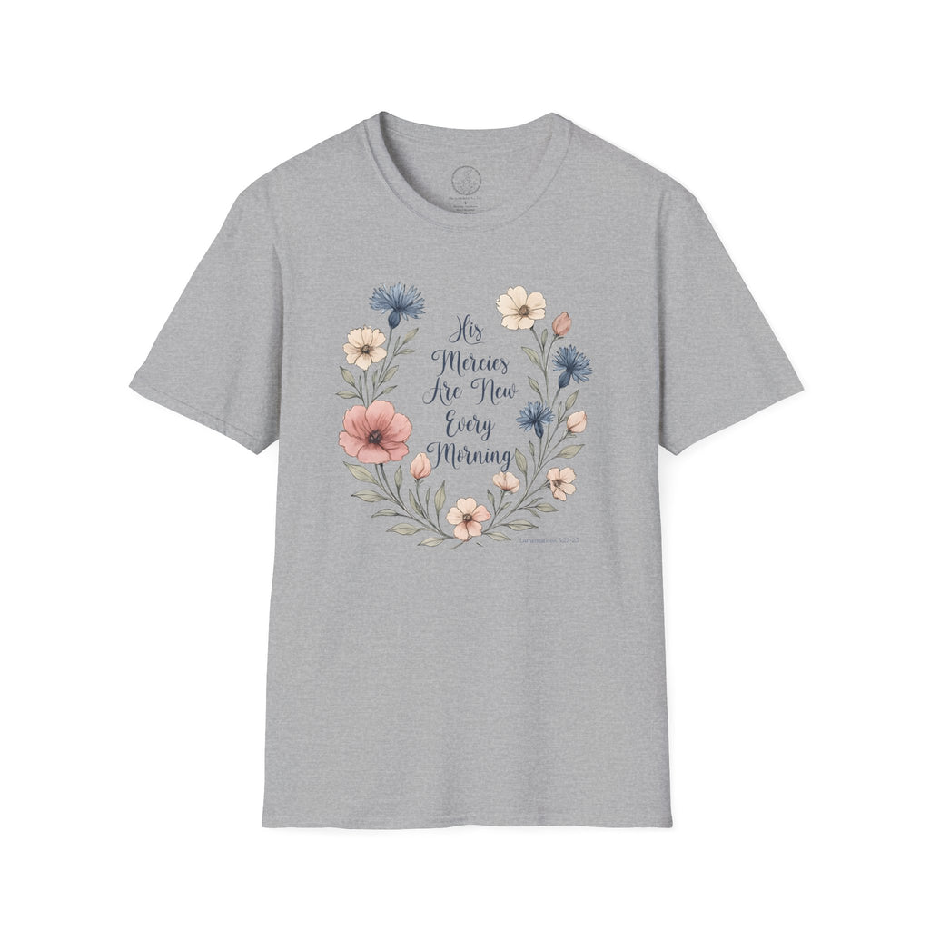 His Mercies Are New Every Morning – Floral Scripture Tee (Lamentations 3:22–23)