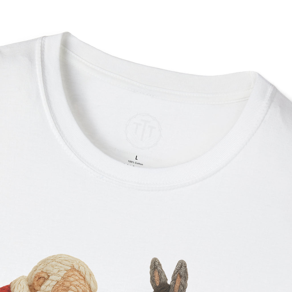 Faux Yarn Printed Image of Santa Bowing to Worship Baby Jesus