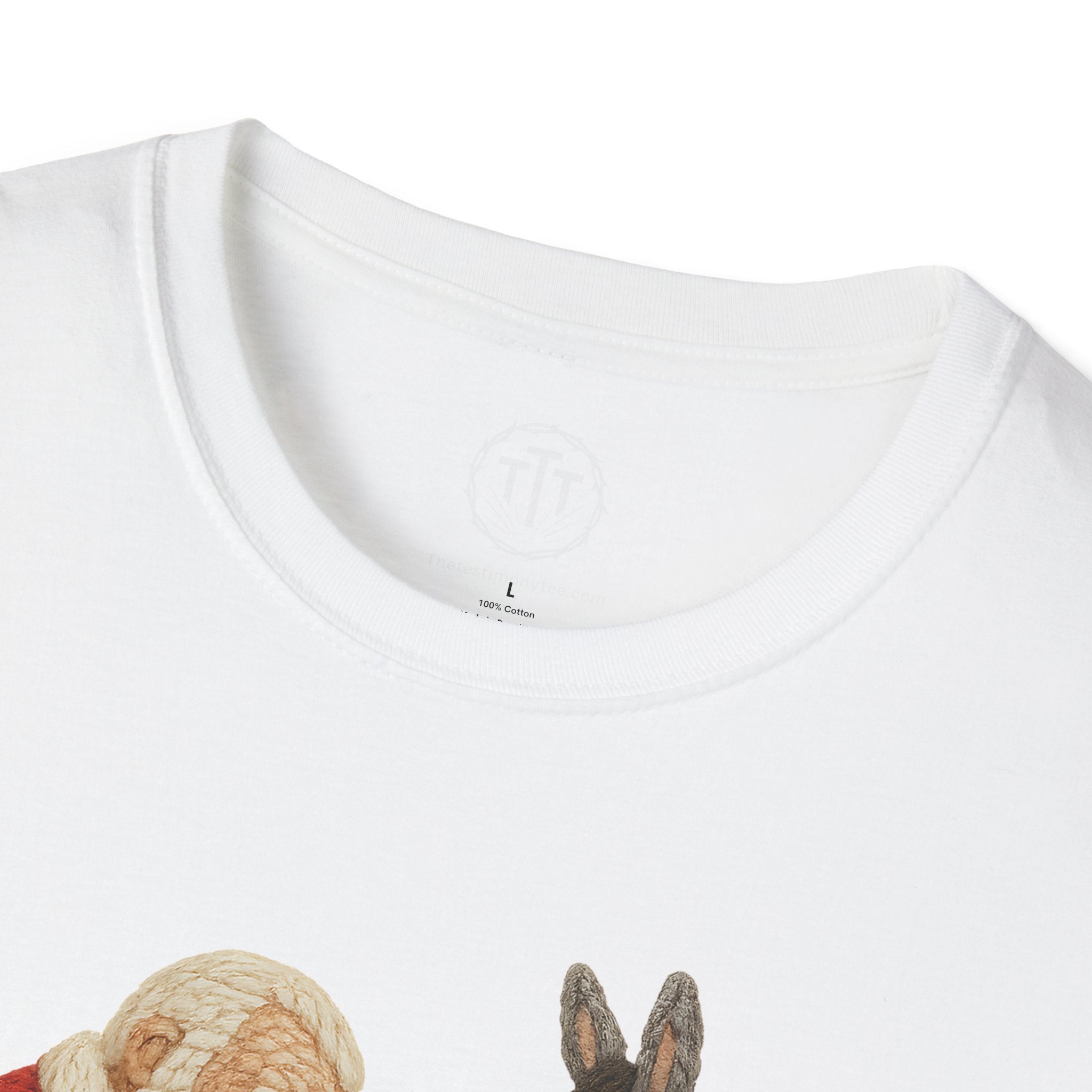 Faux Yarn Printed Image of Santa Bowing to Worship Baby Jesus
