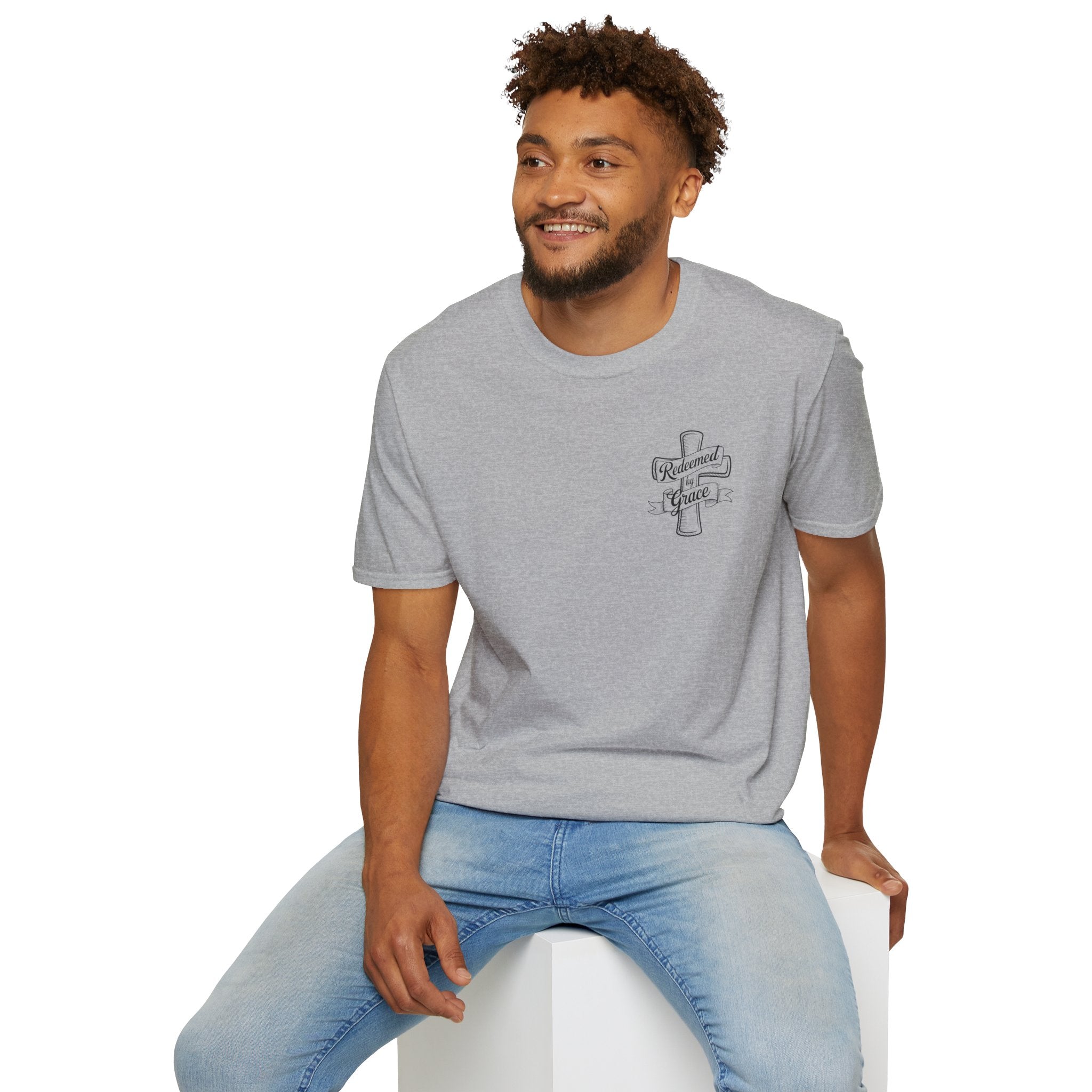 Redeemed by Grace – Cross Emblem Christian T-Shirt