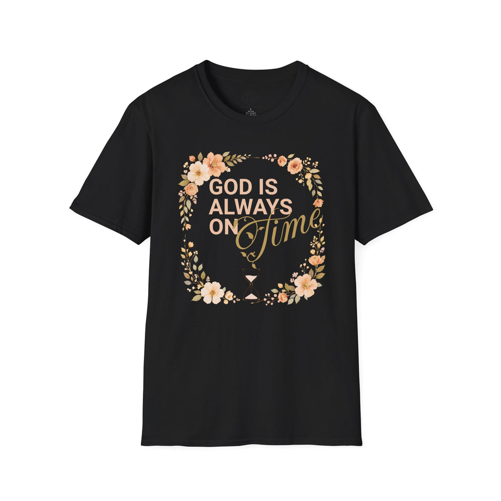 God Is Always On Time – Floral Christian T-Shirt