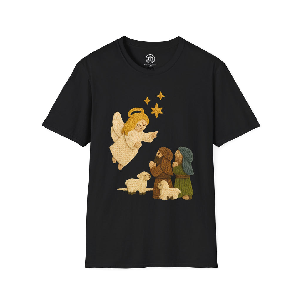 Faux Yarn Printed Image of Shepherds in Field at Night