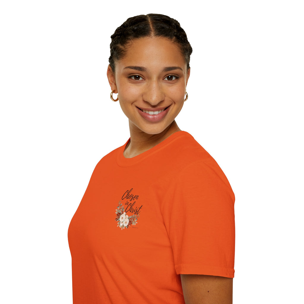 Chosen in Christ Floral Pocket Tee — Ephesians 1:4