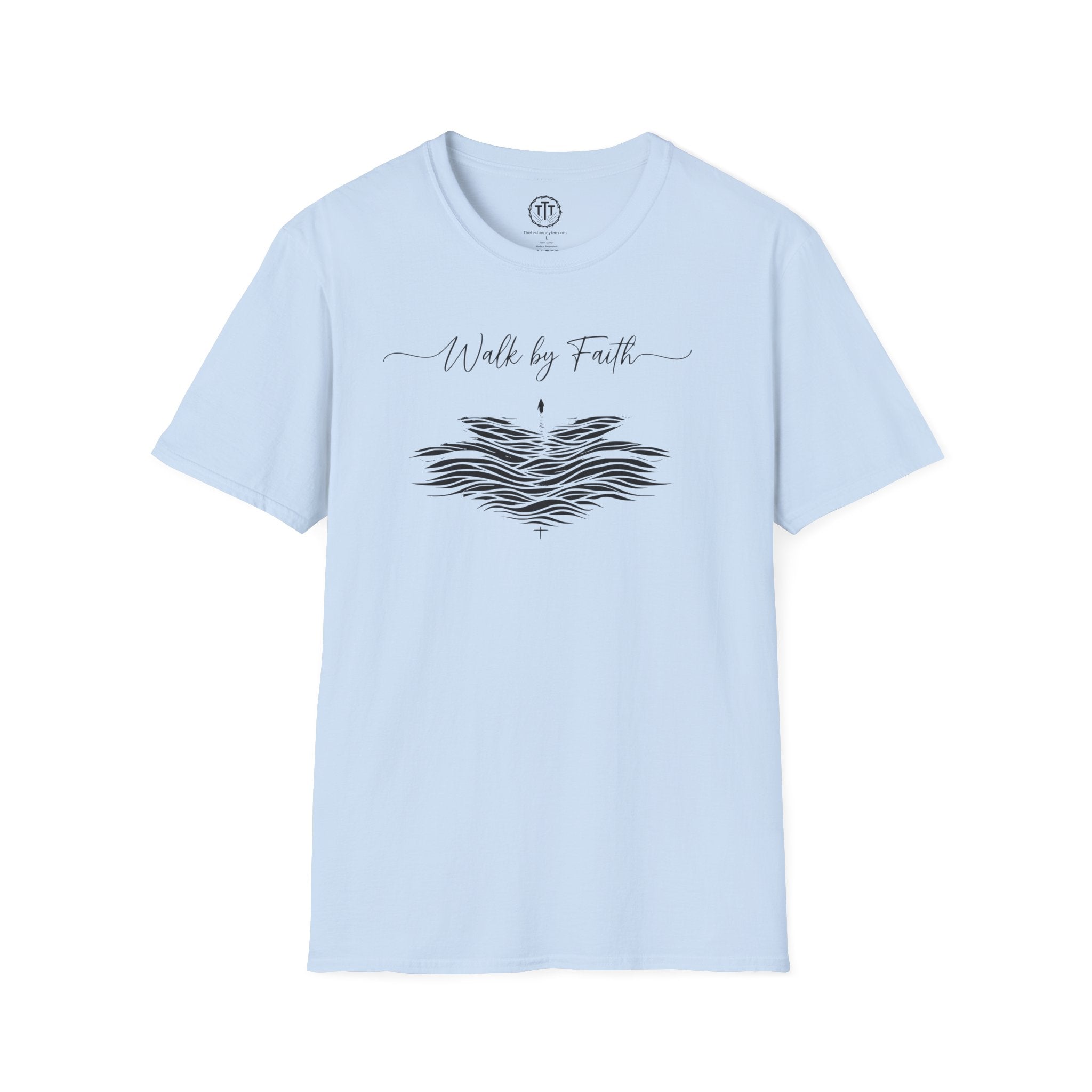 Walk by Faith – Minimalist Waves & Cross Christian Tee