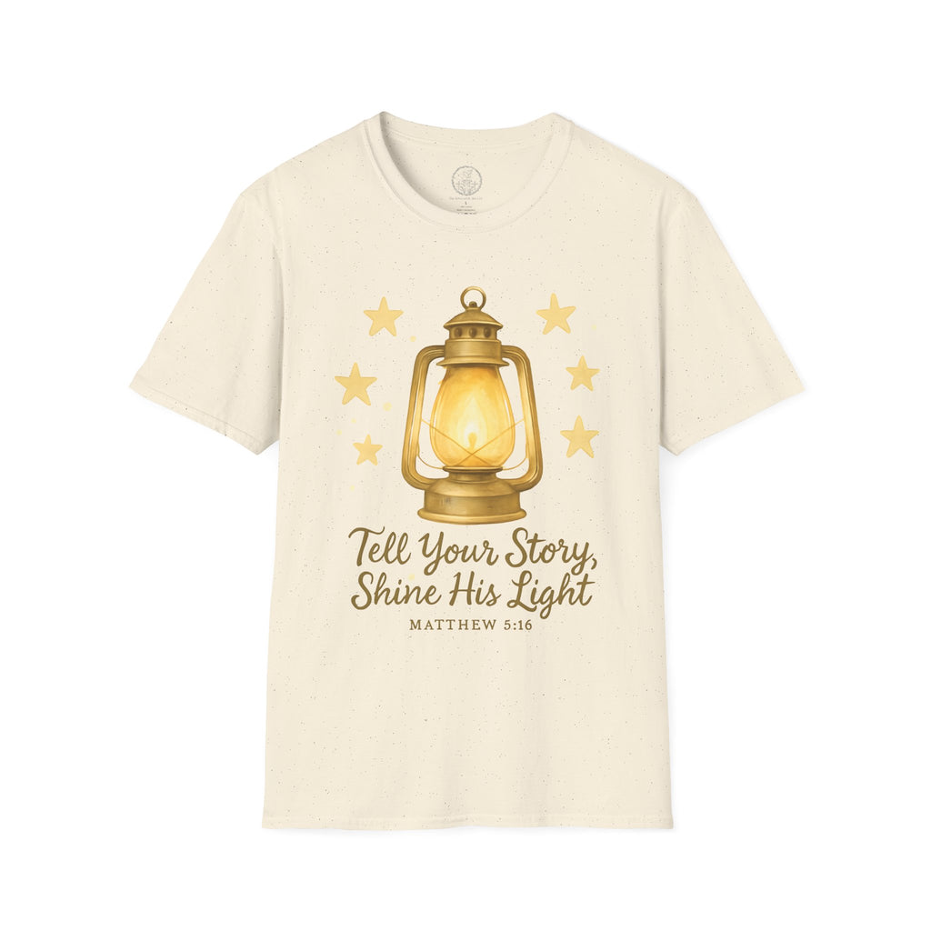 Tell Your Story, Shine His Light – Matthew 5:16 Christian T-Shirt