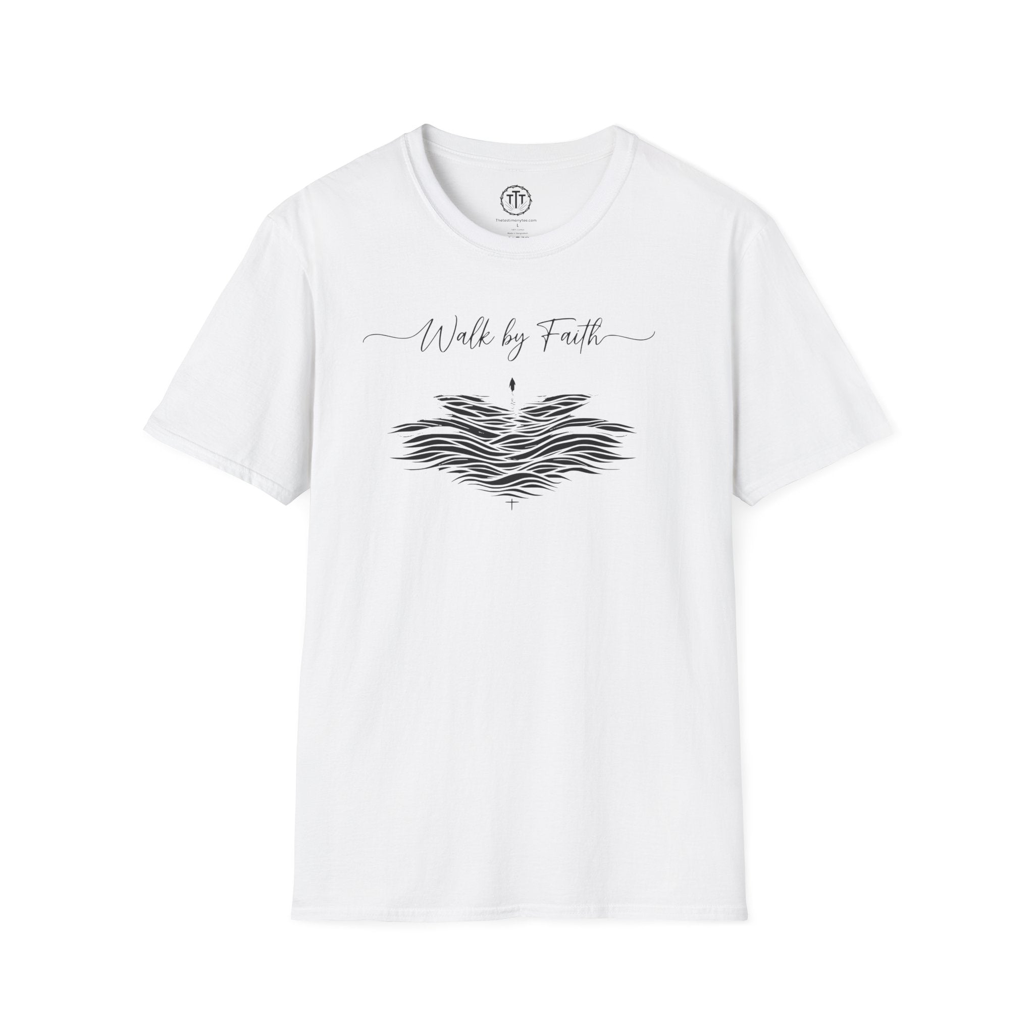 Walk by Faith – Minimalist Waves & Cross Christian Tee