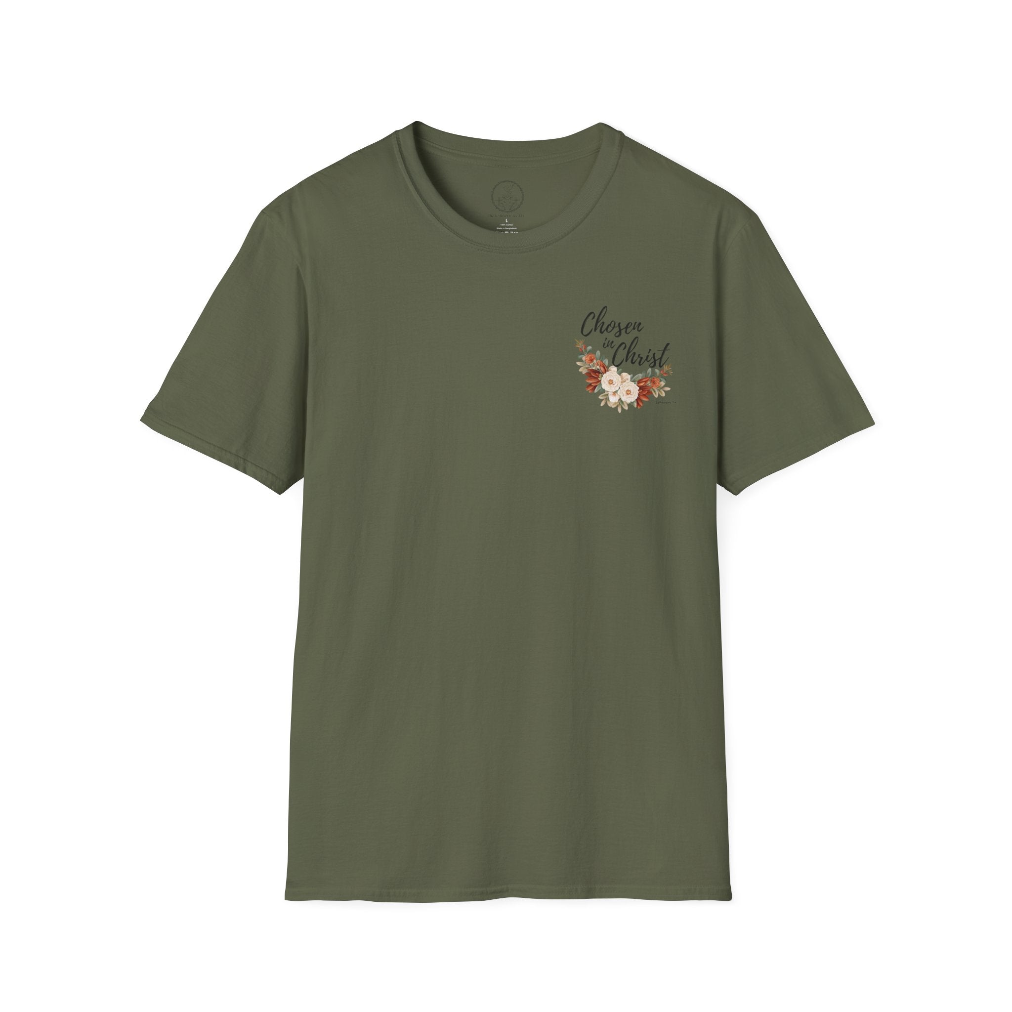 Chosen in Christ Floral Pocket Tee — Ephesians 1:4