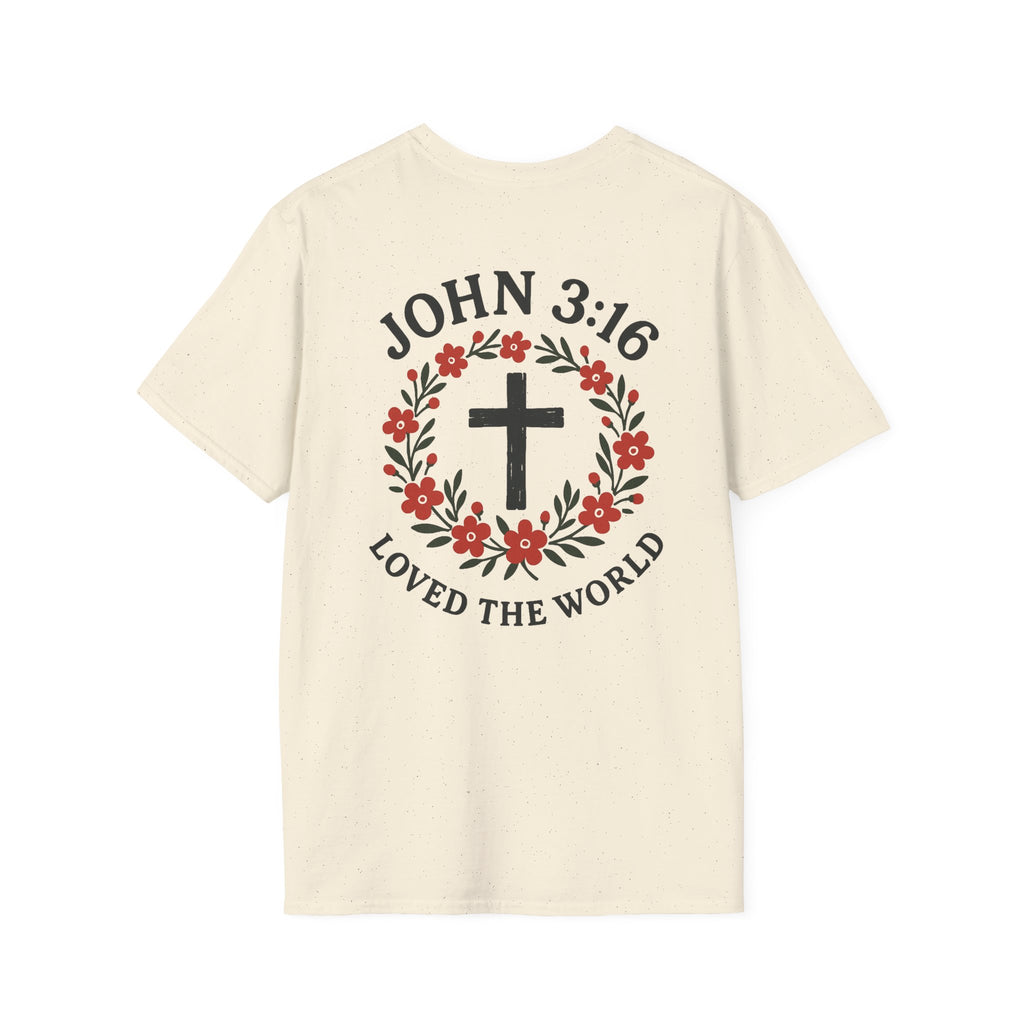John 3:16 (Front/Back) Floral Wreath T-Shirt