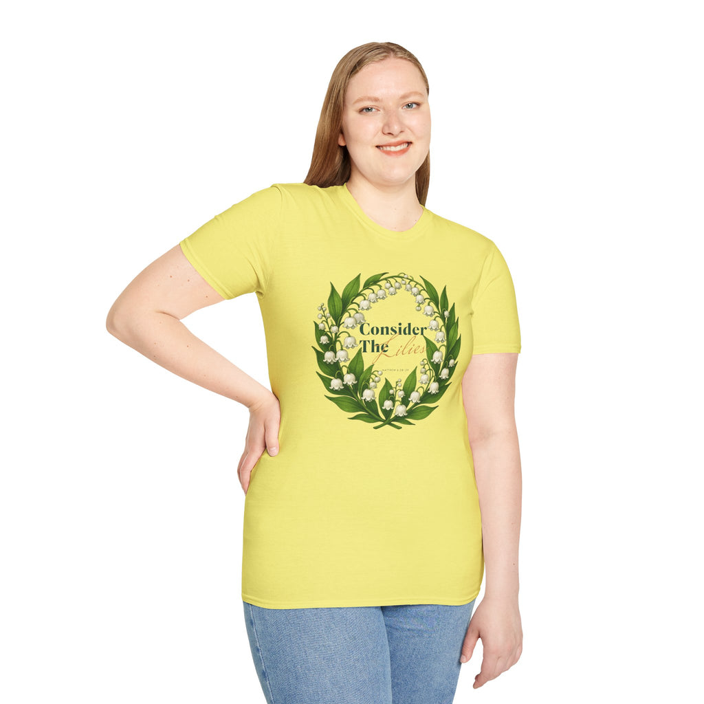 Consider the Lilies – Matthew 6:28-29 Christian T-Shirt