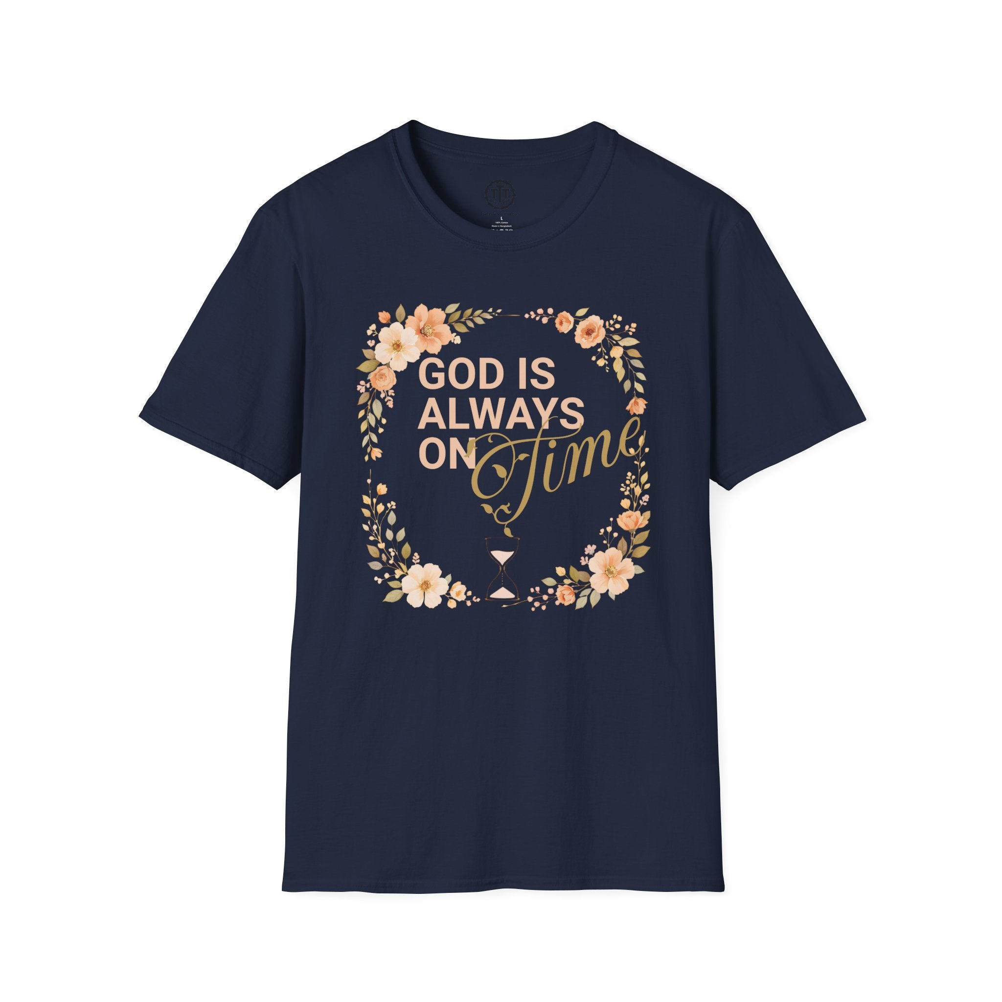 God Is Always On Time – Floral Christian T-Shirt