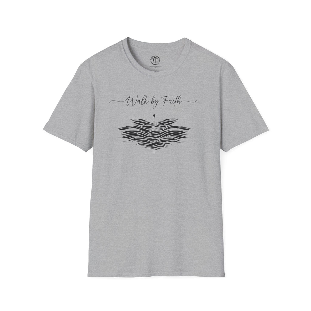 Walk by Faith – Minimalist Waves & Cross Christian Tee