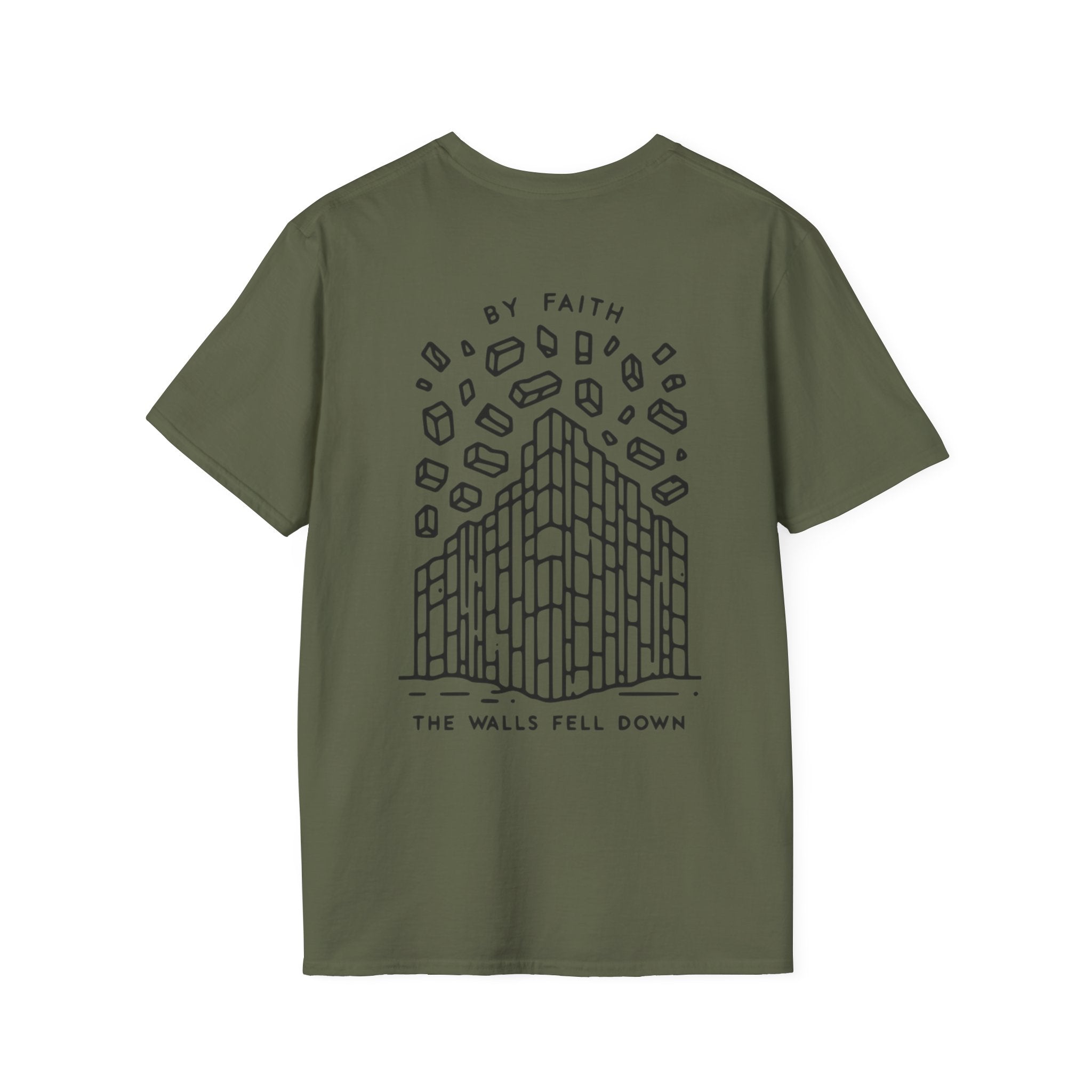 By Faith the Walls Fell Down (Front/Back)– Joshua 6:20 Christian T-Shirt