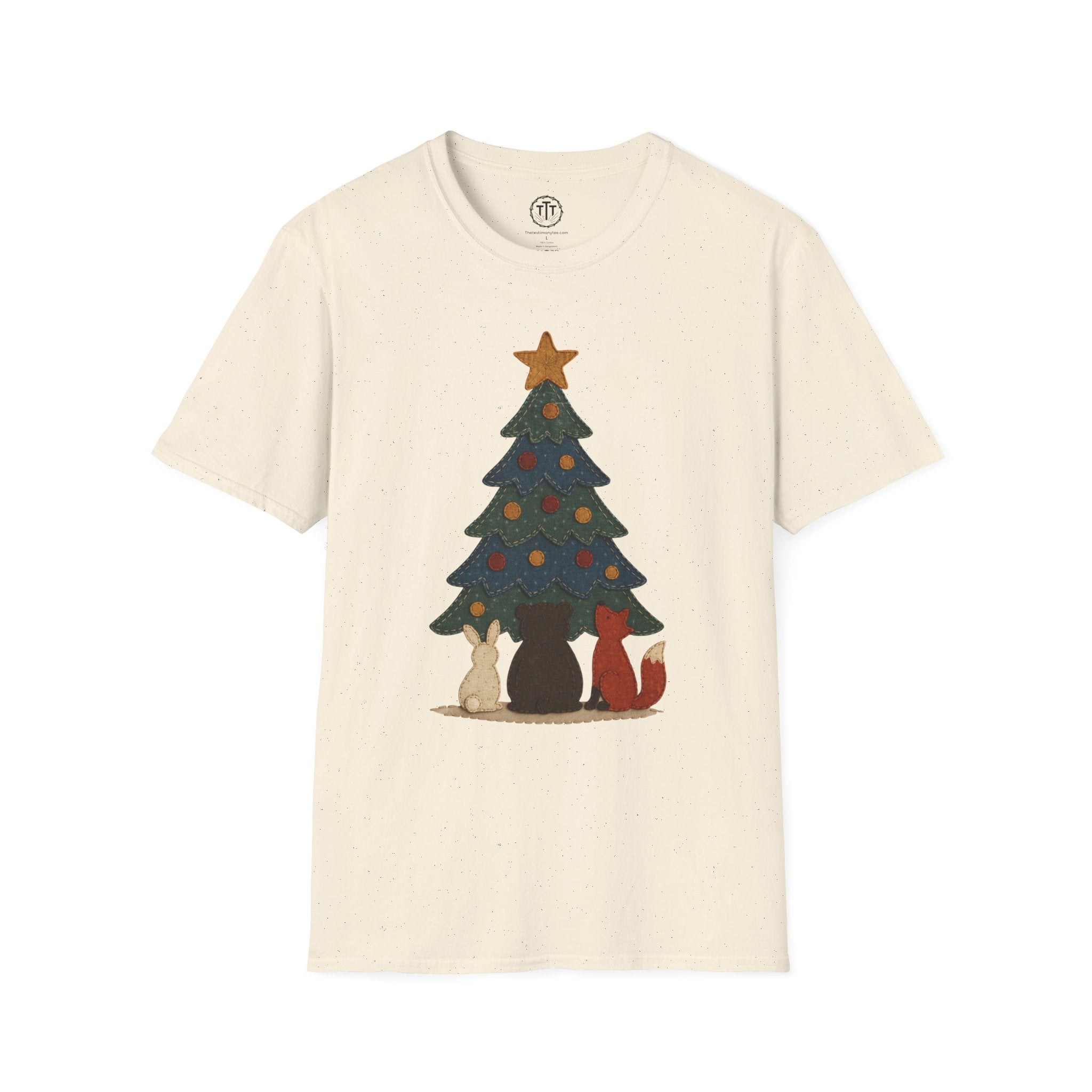 Patchwork Print Forest Animals Gazing at Tree Topper