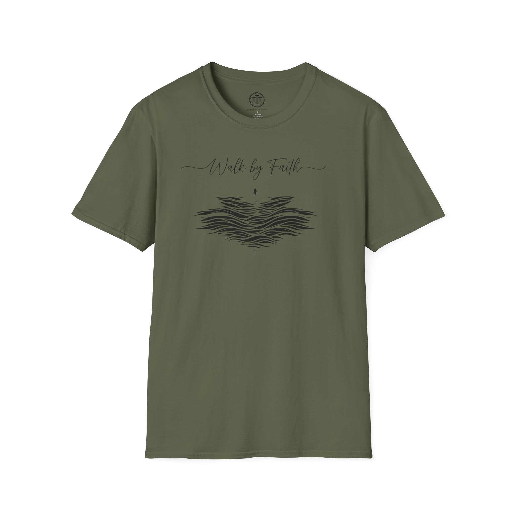 Walk by Faith – Minimalist Waves & Cross Christian Tee