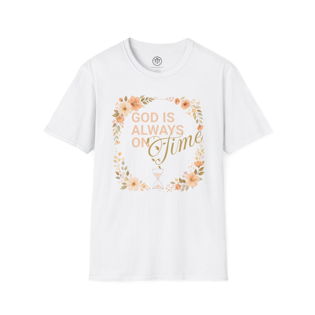 God Is Always On Time – Floral Christian T-Shirt