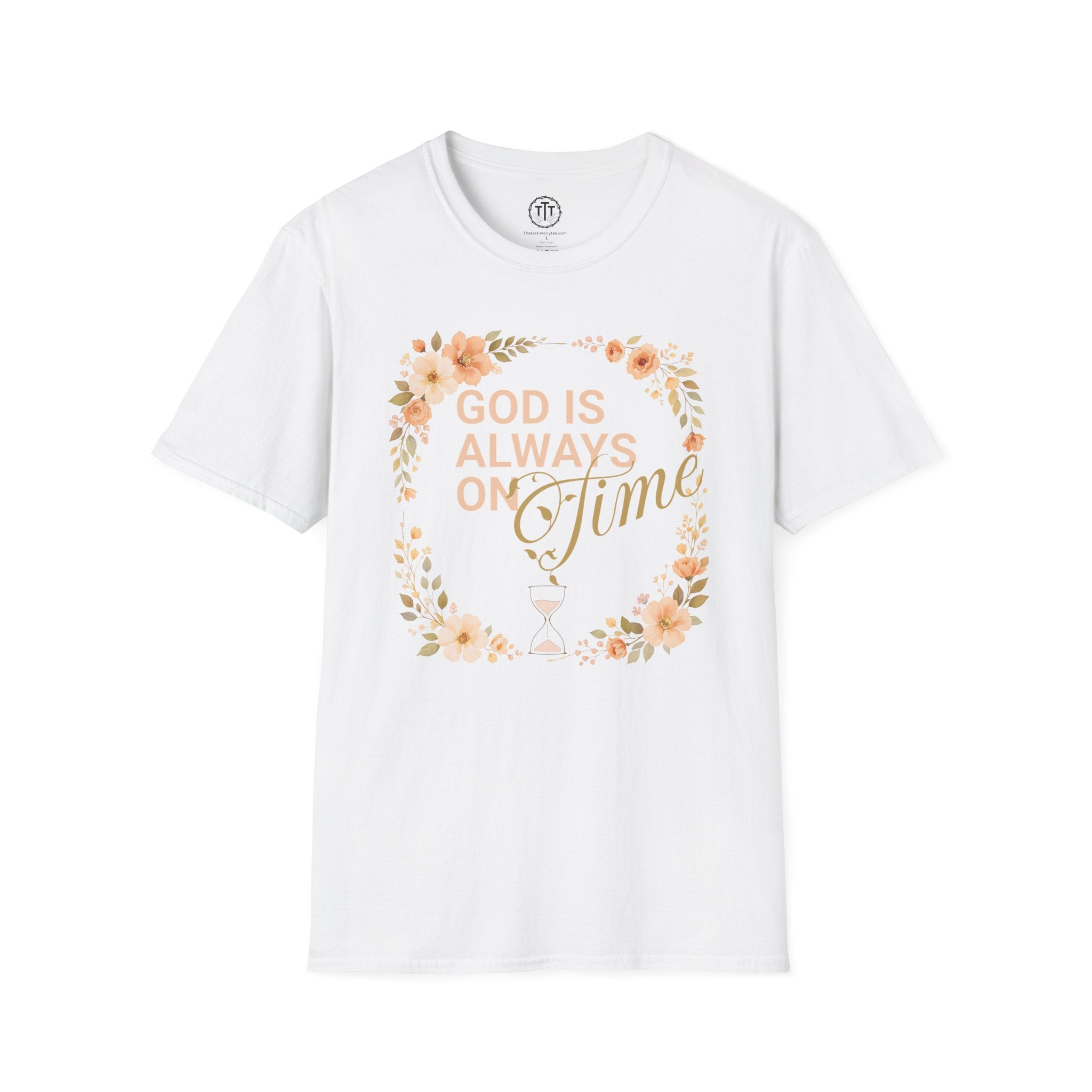 God Is Always On Time – Floral Christian T-Shirt
