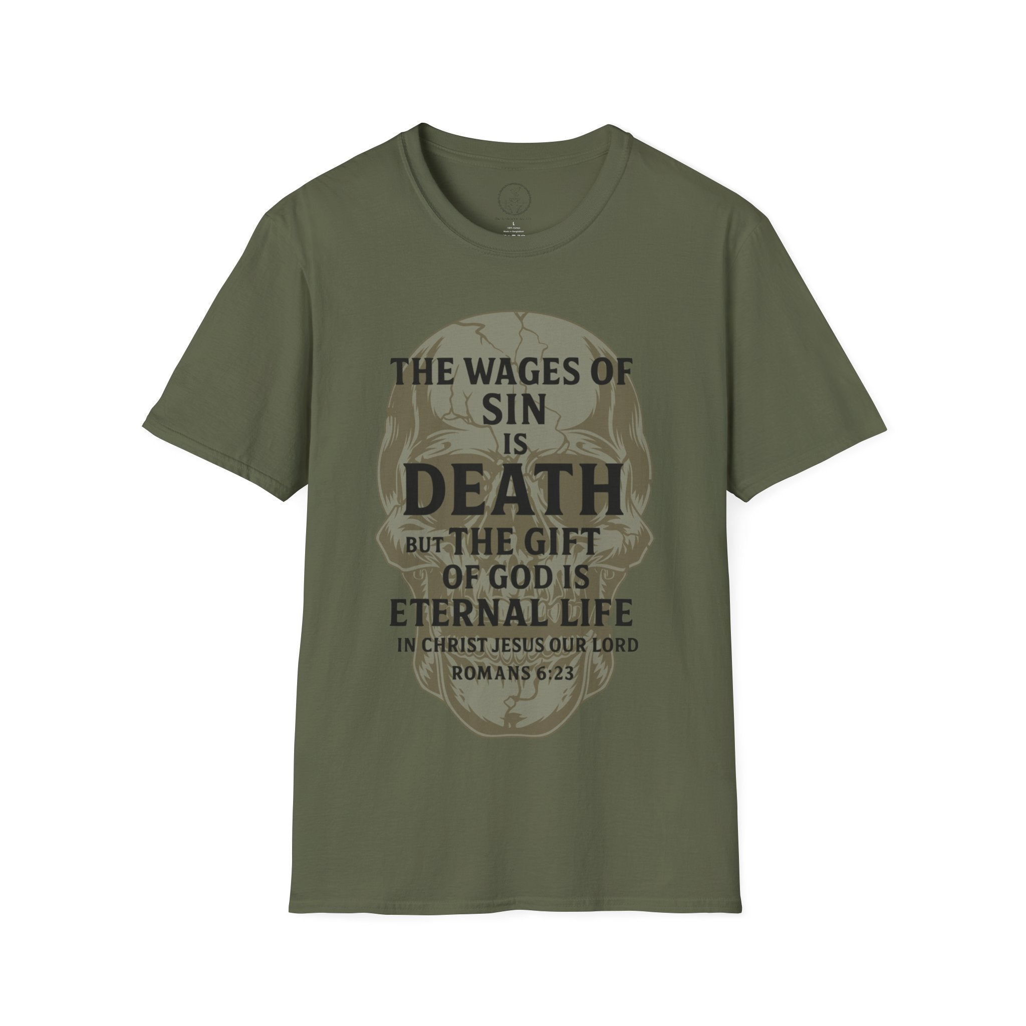 Romans 6:23 – Wages of Sin, Gift of God Skull Tee