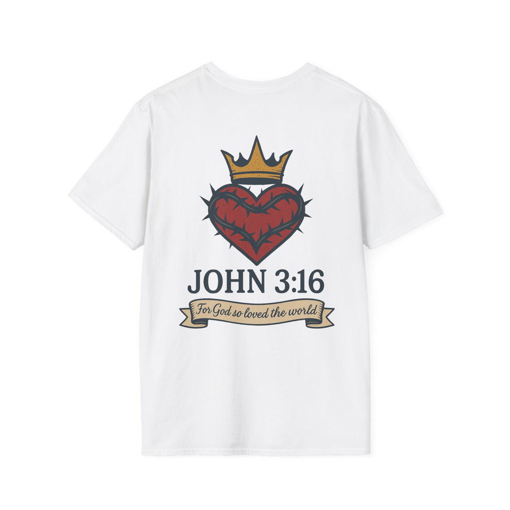 John 3:16 Heart & Crown (Front/Back) T-shirt