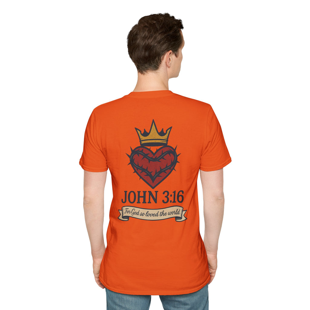 John 3:16 Heart & Crown (Front/Back) T-shirt