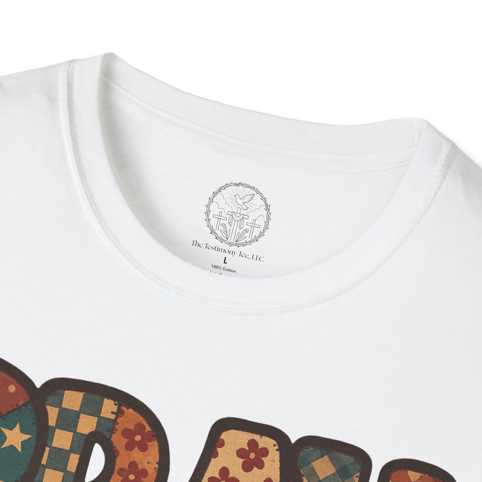 Pray Retro Patchwork T-Shirt — Vintage Floral Faith Graphic Tee