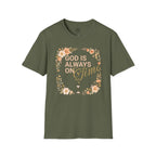 God Is Always On Time – Floral Christian T-Shirt