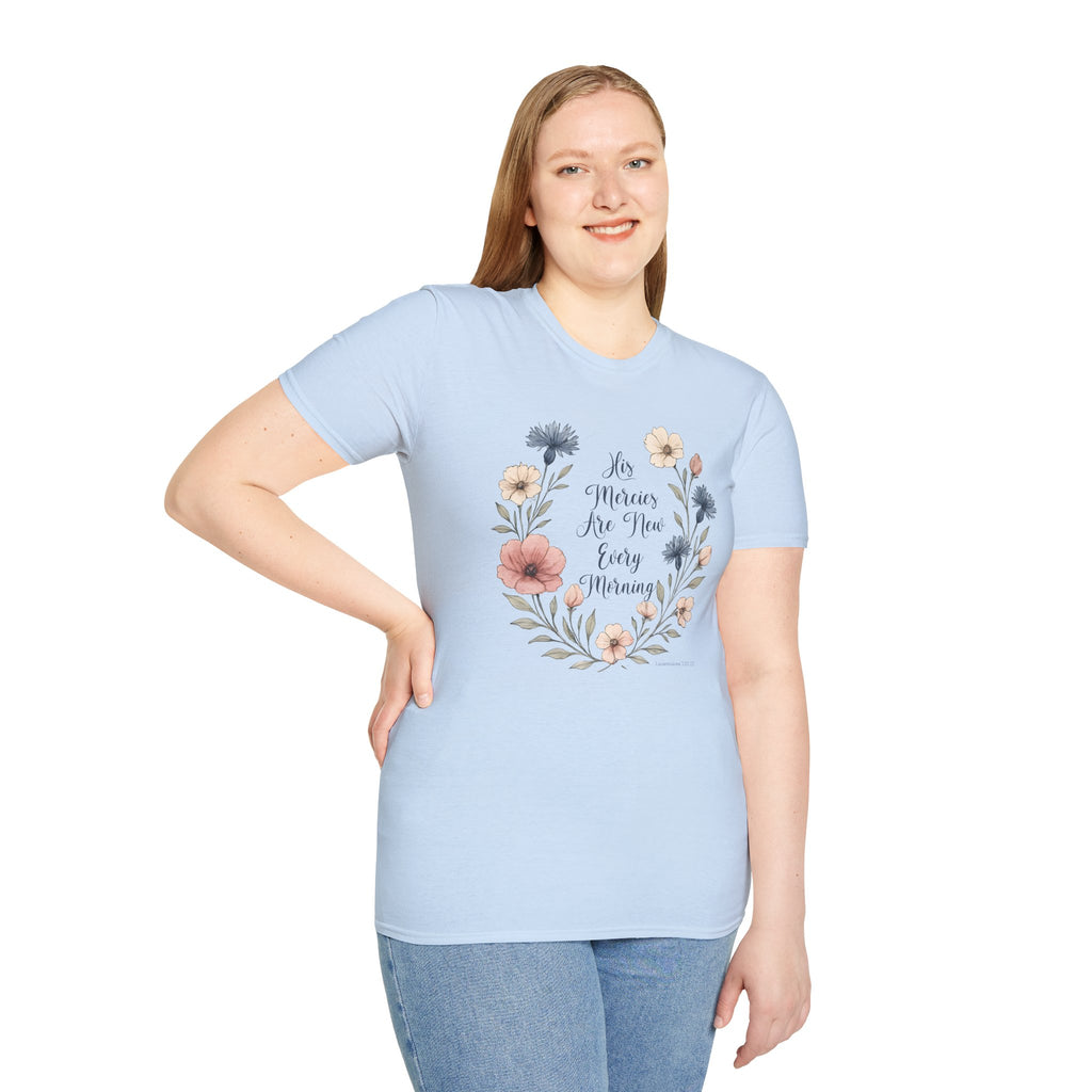 His Mercies Are New Every Morning – Floral Scripture Tee (Lamentations 3:22–23)