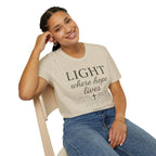 Light Where Hope Lives – John 1:5 (KJV) Christian T-Shirt