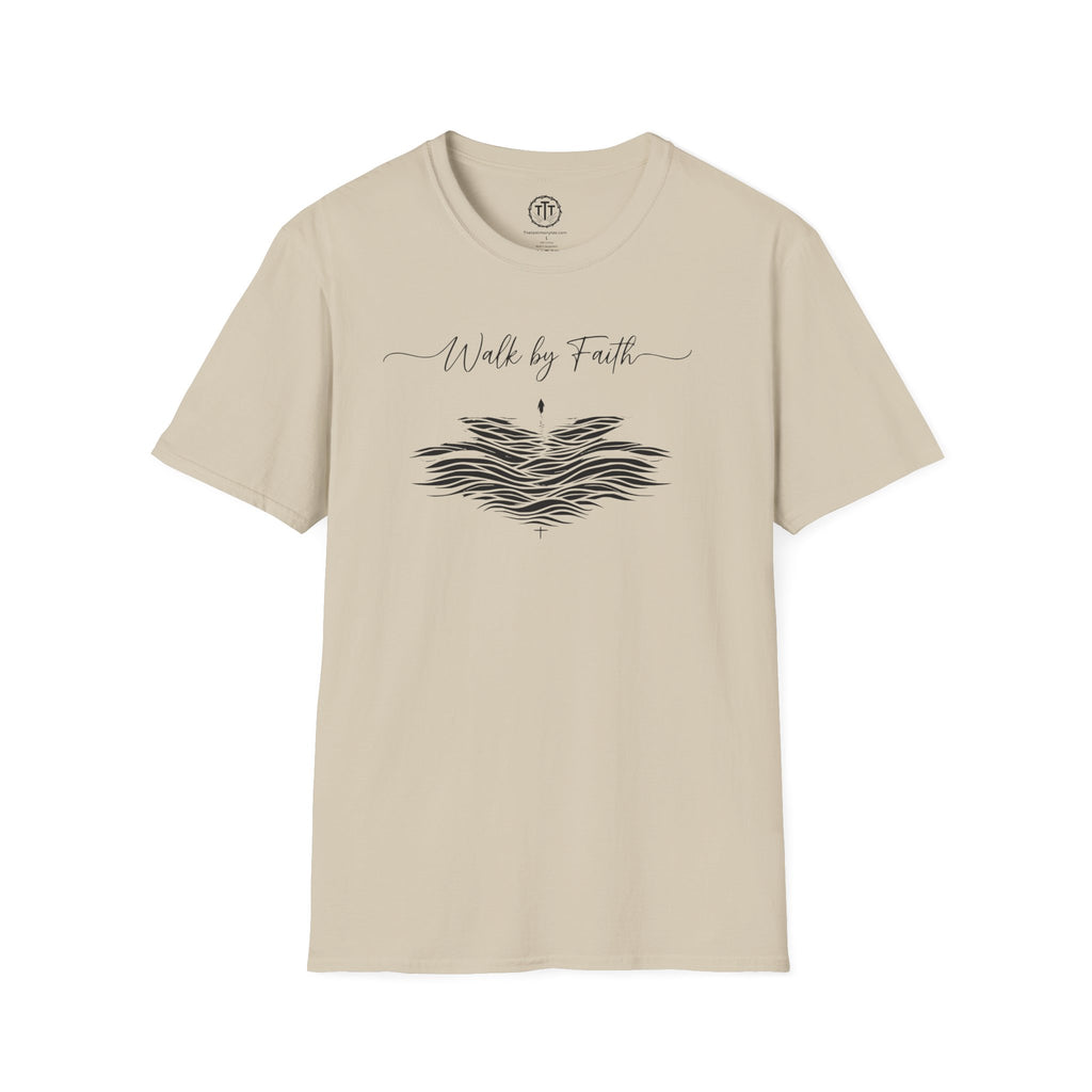 Walk by Faith – Minimalist Waves & Cross Christian Tee