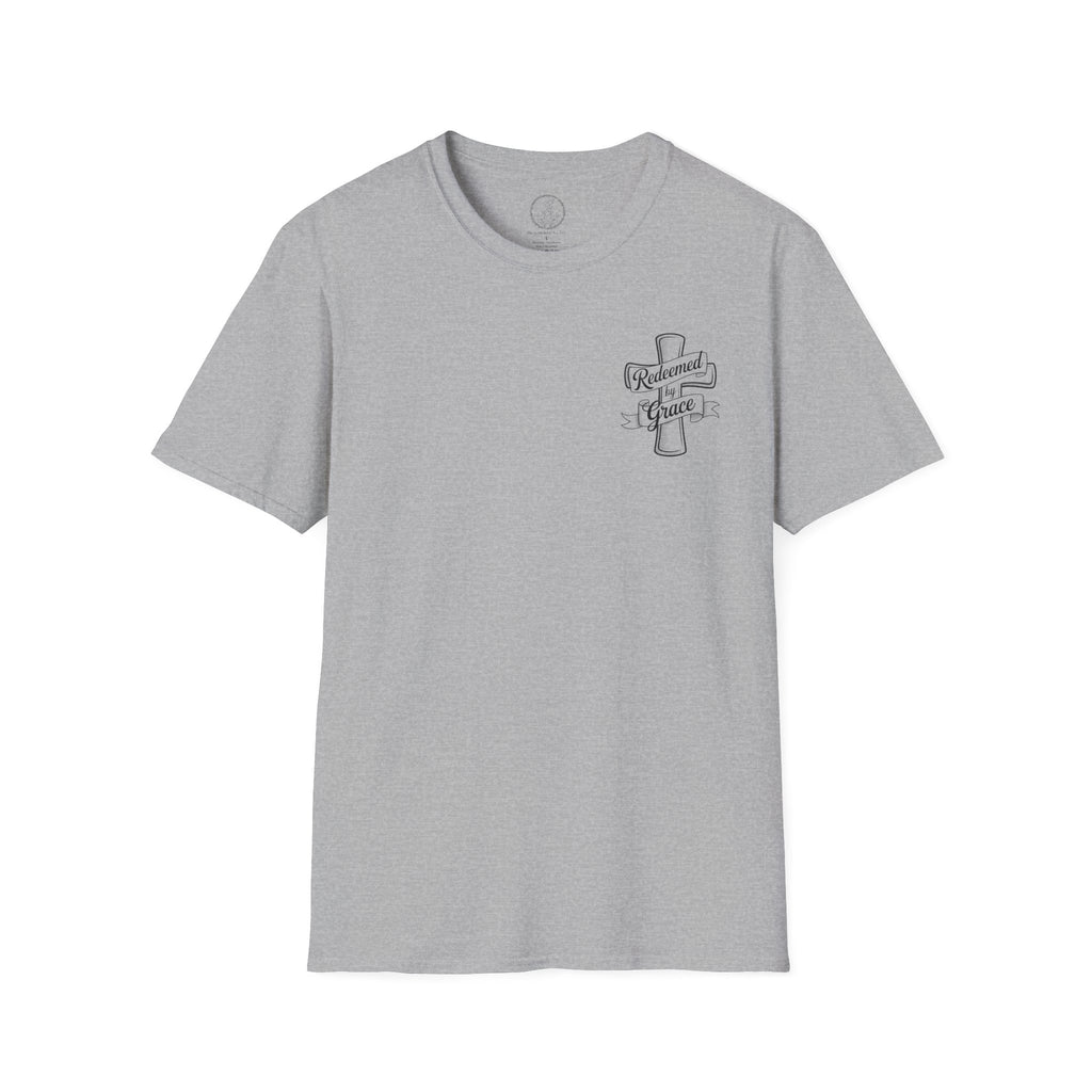 Redeemed by Grace – Cross Emblem Christian T-Shirt