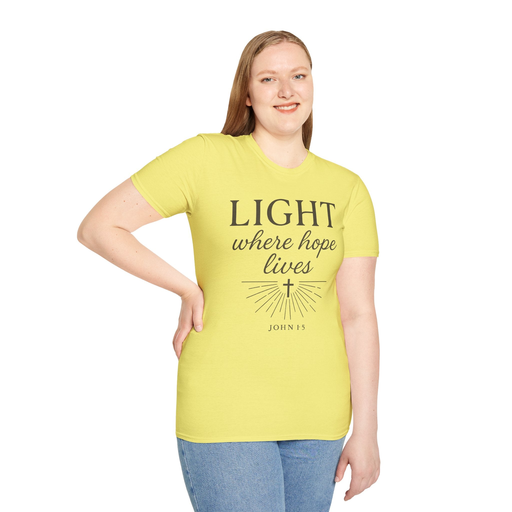 Light Where Hope Lives – John 1:5 (KJV) Christian T-Shirt