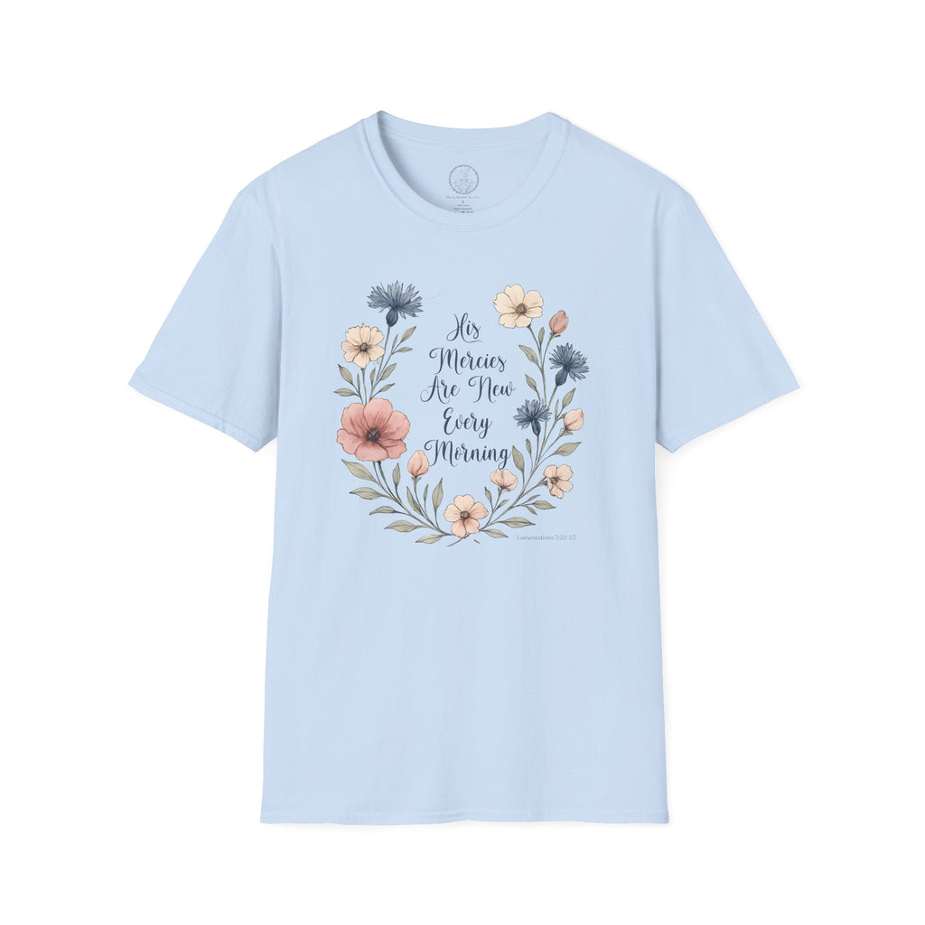 His Mercies Are New Every Morning – Floral Scripture Tee (Lamentations 3:22–23)