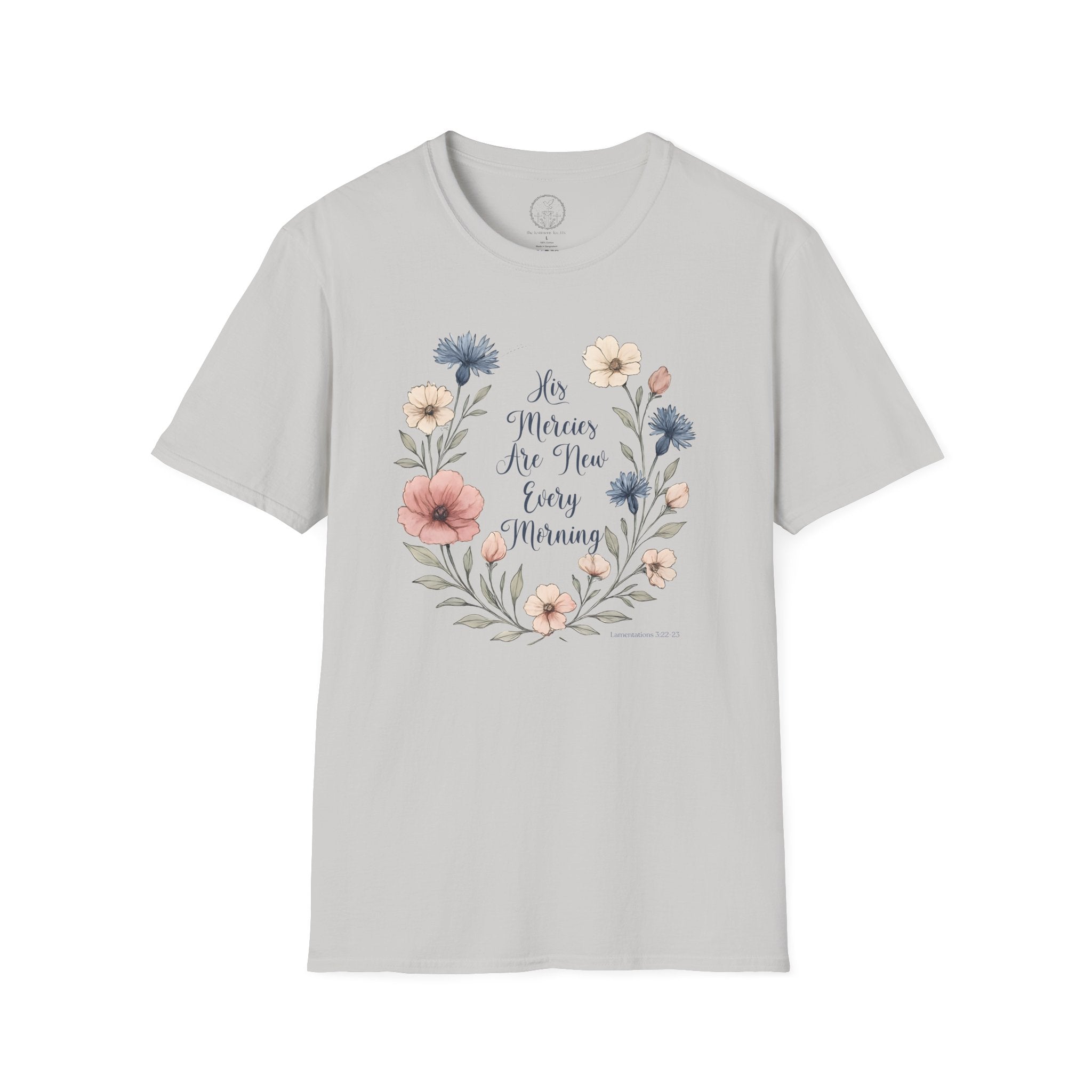 His Mercies Are New Every Morning – Floral Scripture Tee (Lamentations 3:22–23)