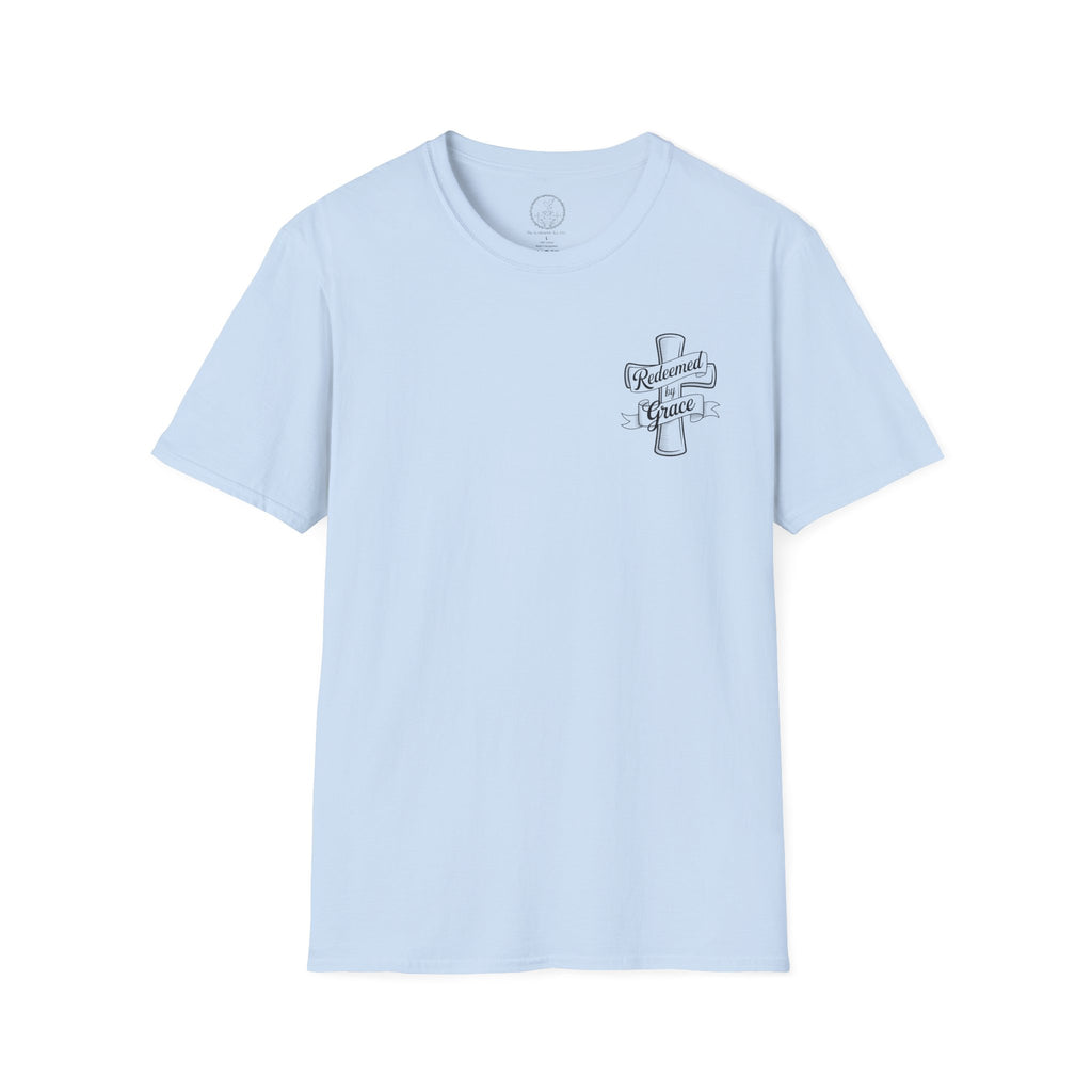 Redeemed by Grace – Cross Emblem Christian T-Shirt