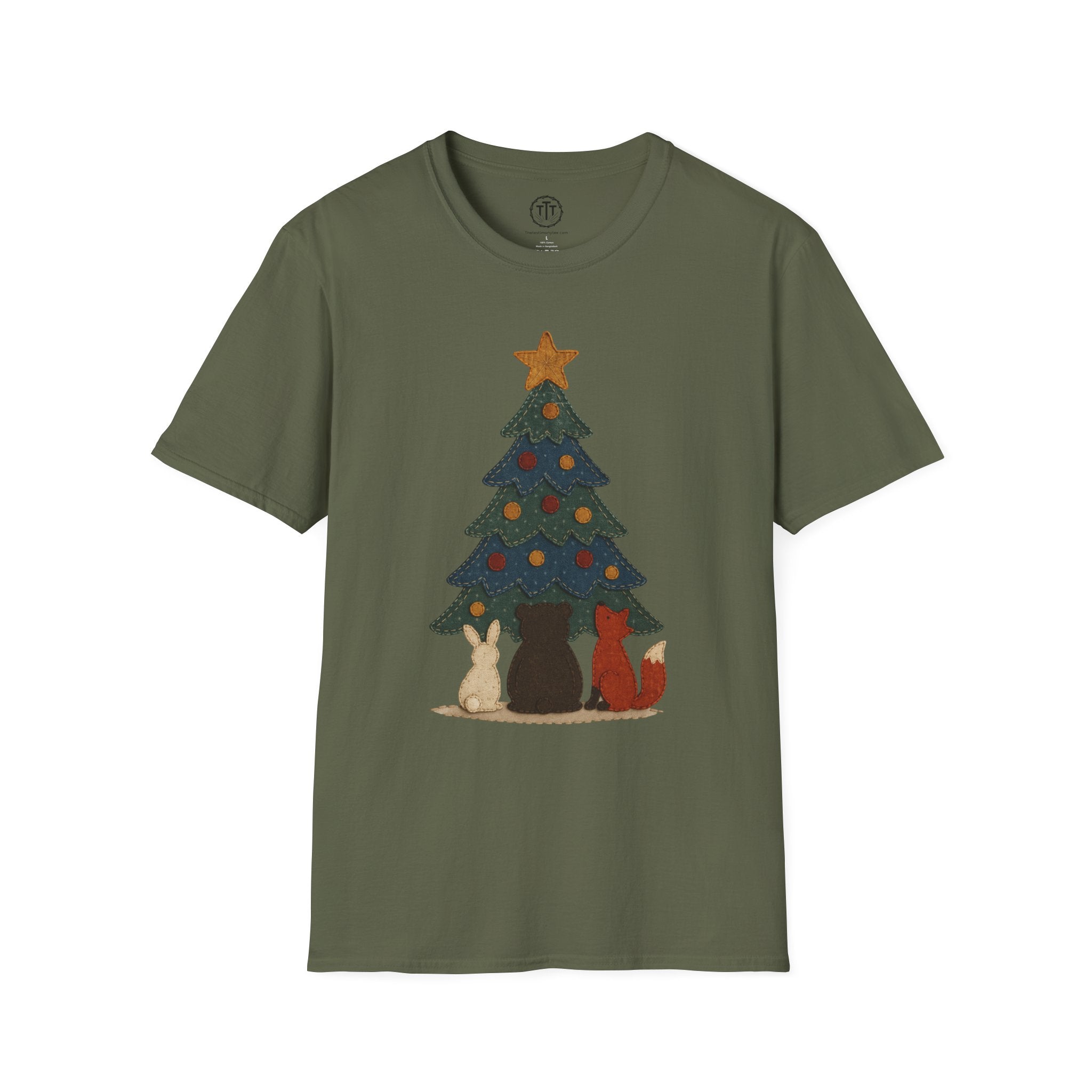 Patchwork Print Forest Animals Gazing at Tree Topper