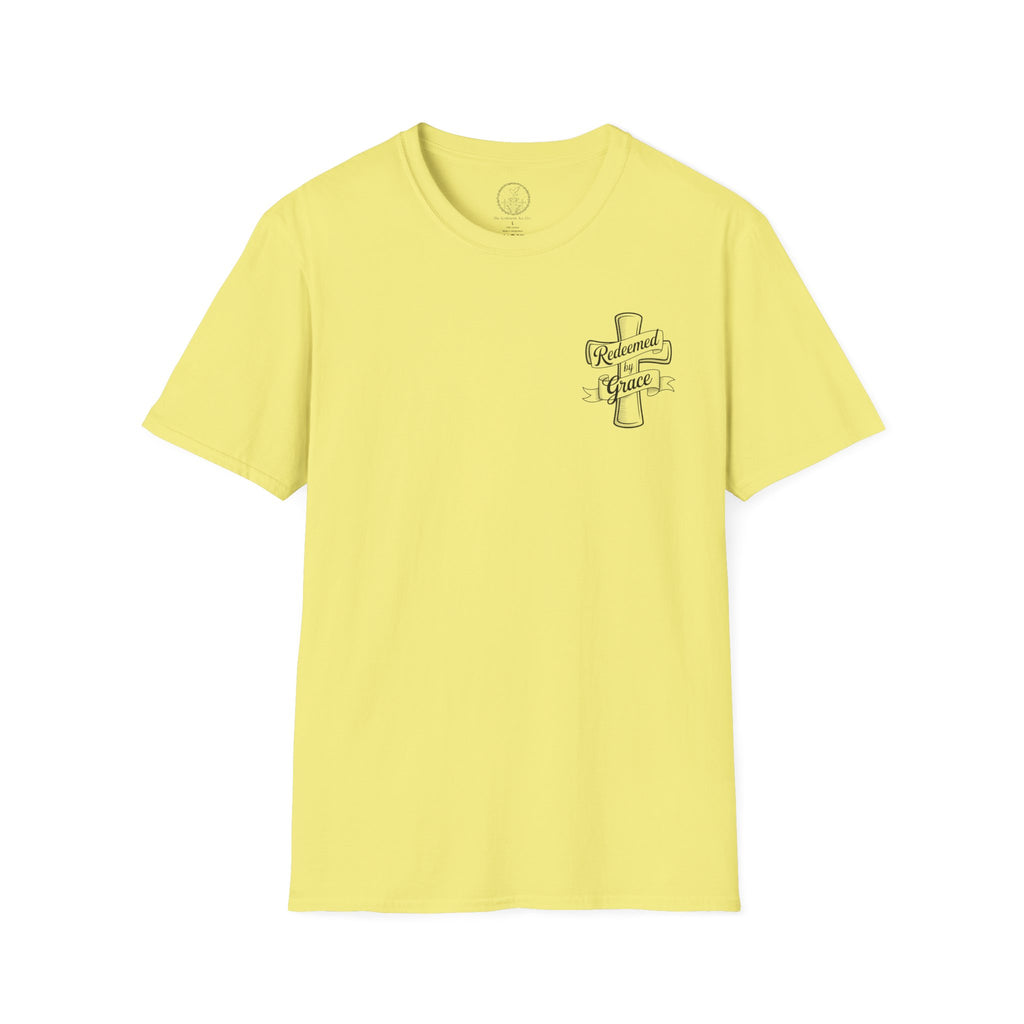 Redeemed by Grace – Cross Emblem Christian T-Shirt