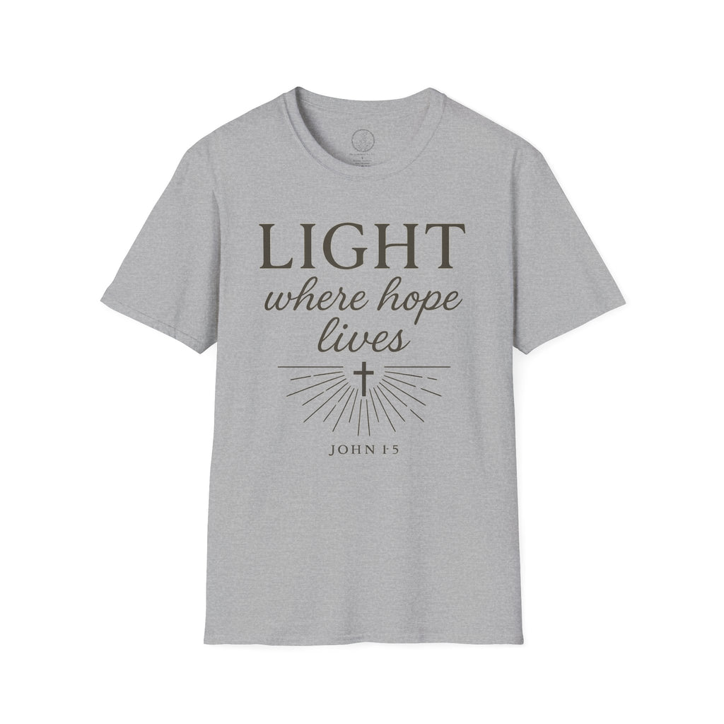 Light Where Hope Lives – John 1:5 (KJV) Christian T-Shirt