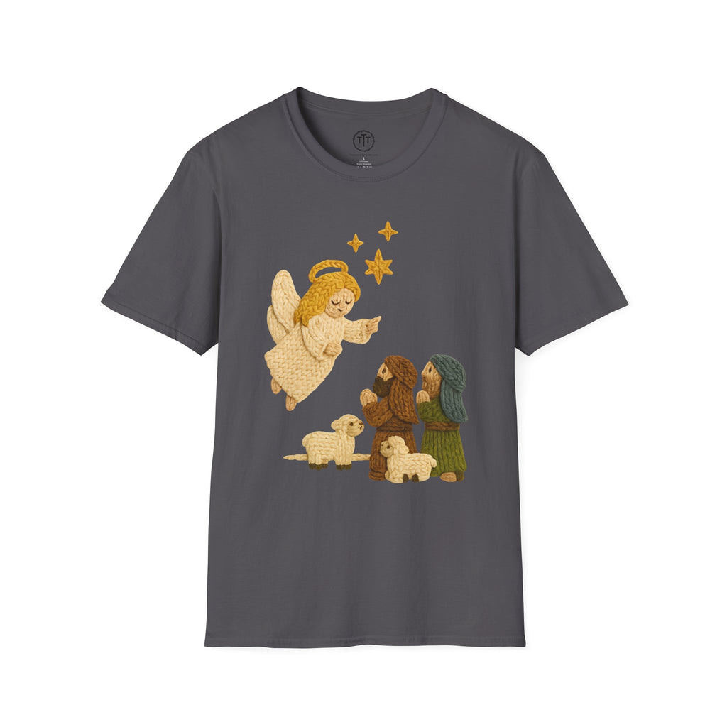 Faux Yarn Printed Image of Shepherds in Field at Night