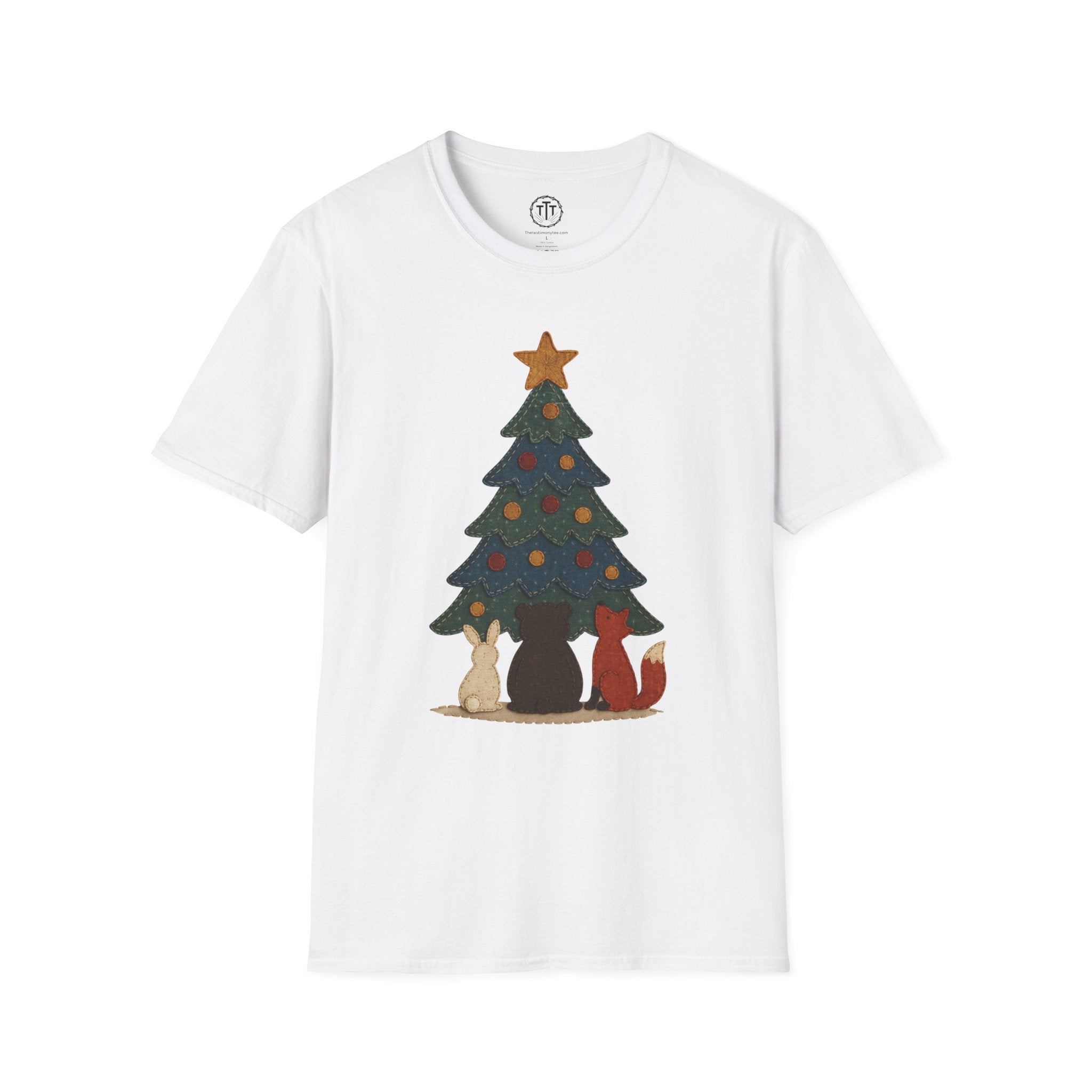 Patchwork Print Forest Animals Gazing at Tree Topper
